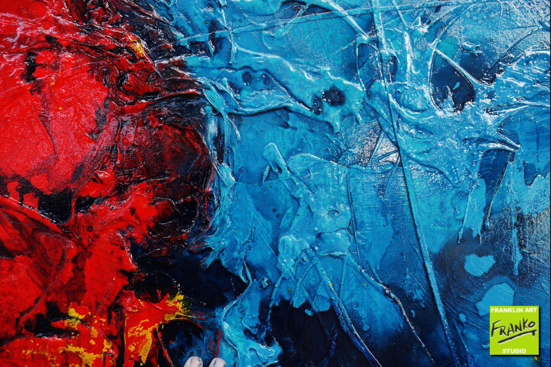 Red & Teal Ice 190cm x 100cm Blue Red Textured Abstract Painting (SOLD)