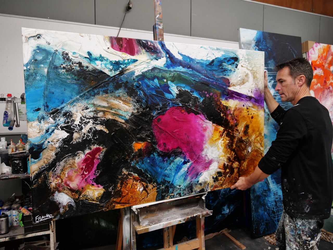 Red Violet Rush 160cm x 100cm Violet Magenta Black Textured Abstract Painting (SOLD)-Abstract-[Franko Artist]-[The Block]-[Dream Homes]-[ideas]-Franklin Art Studio