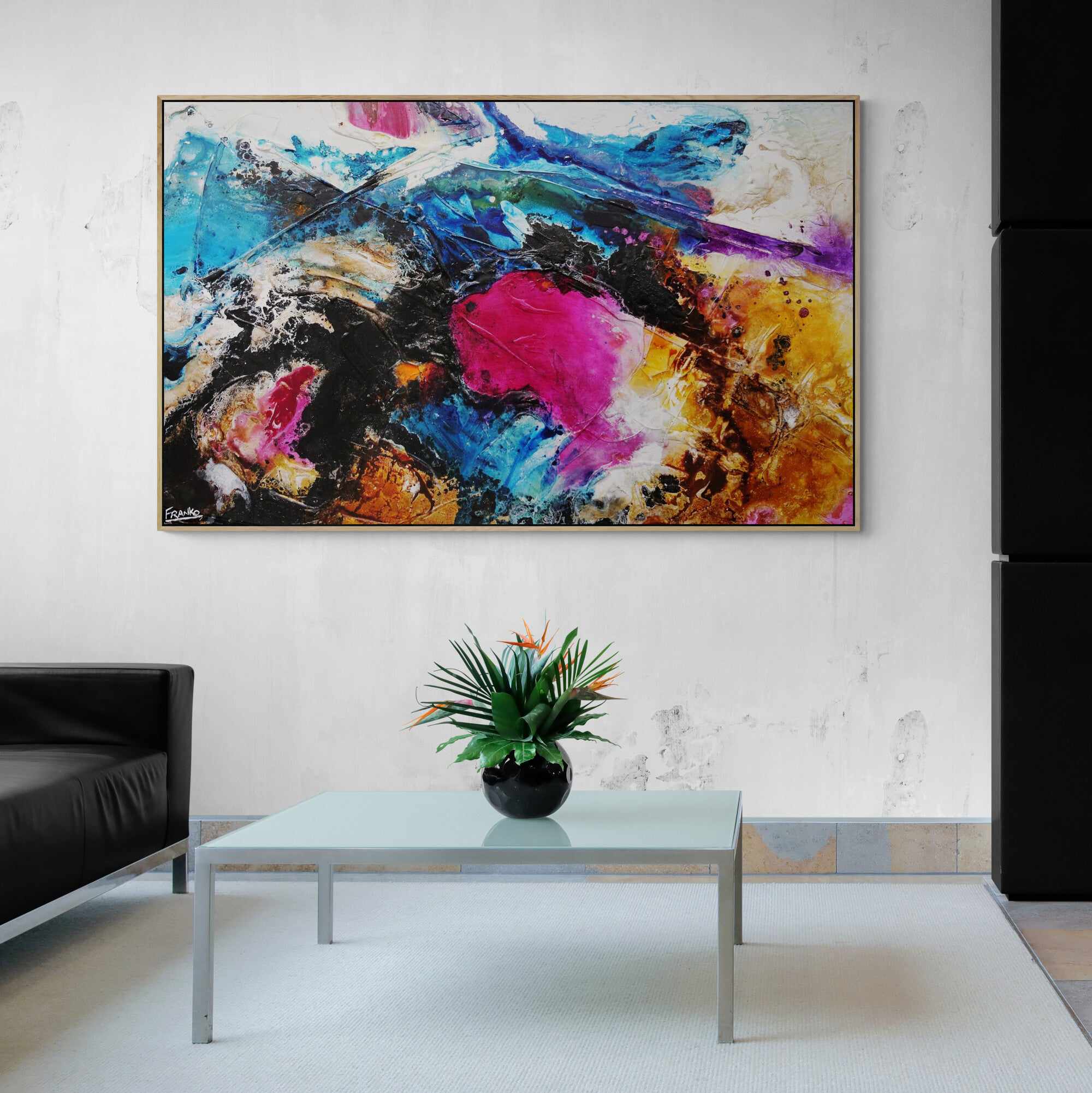 Red Violet Rush 160cm x 100cm Violet Magenta Black Textured Abstract Painting (SOLD)-Abstract-[Franko]-[Artist]-[Australia]-[Painting]-Franklin Art Studio