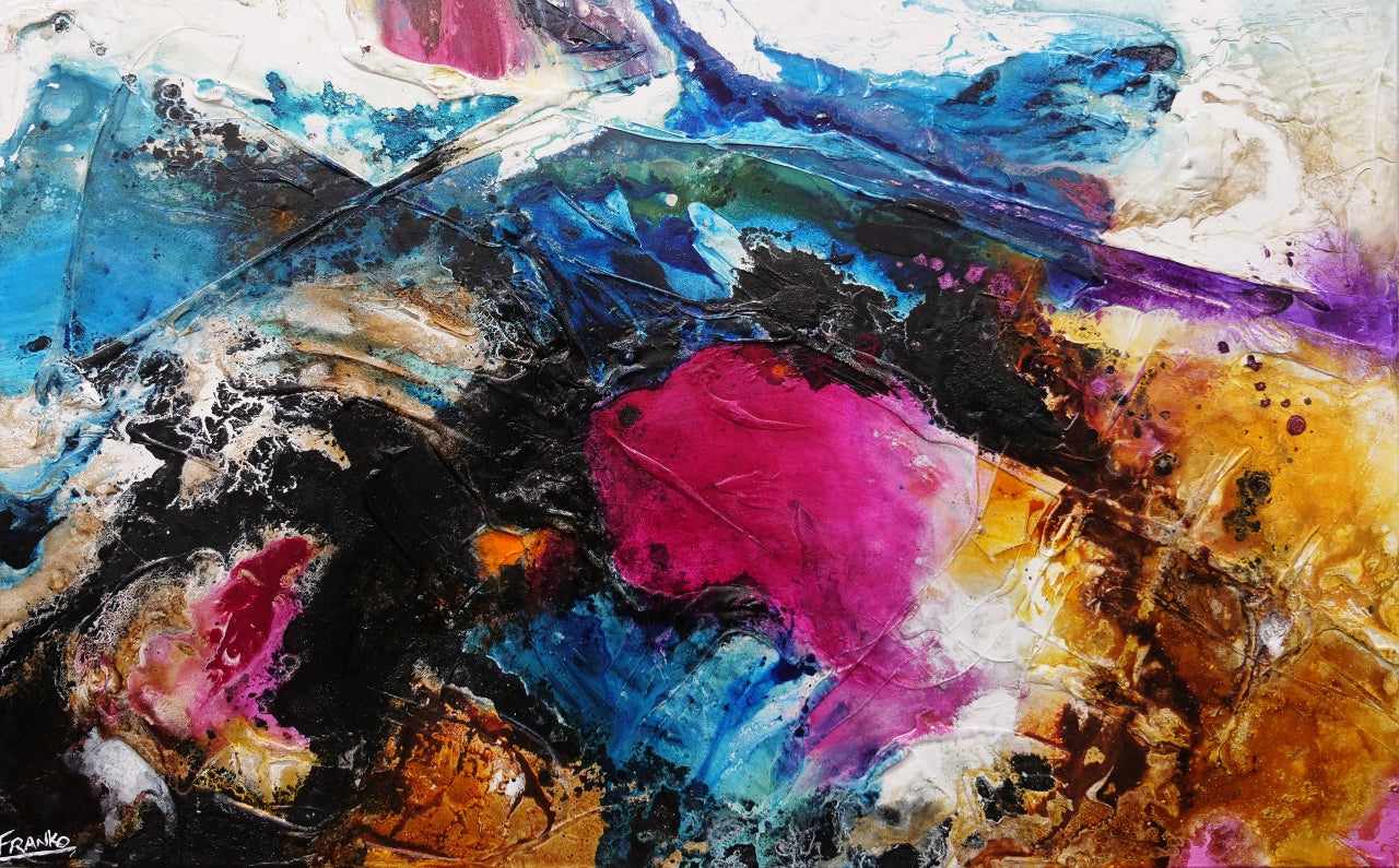 Red Violet Rush 160cm x 100cm Violet Magenta Black Textured Abstract Painting (SOLD)-Abstract-[Franko]-[Australian Artist]-[Large]-[Popular]-Franklin Art Studio