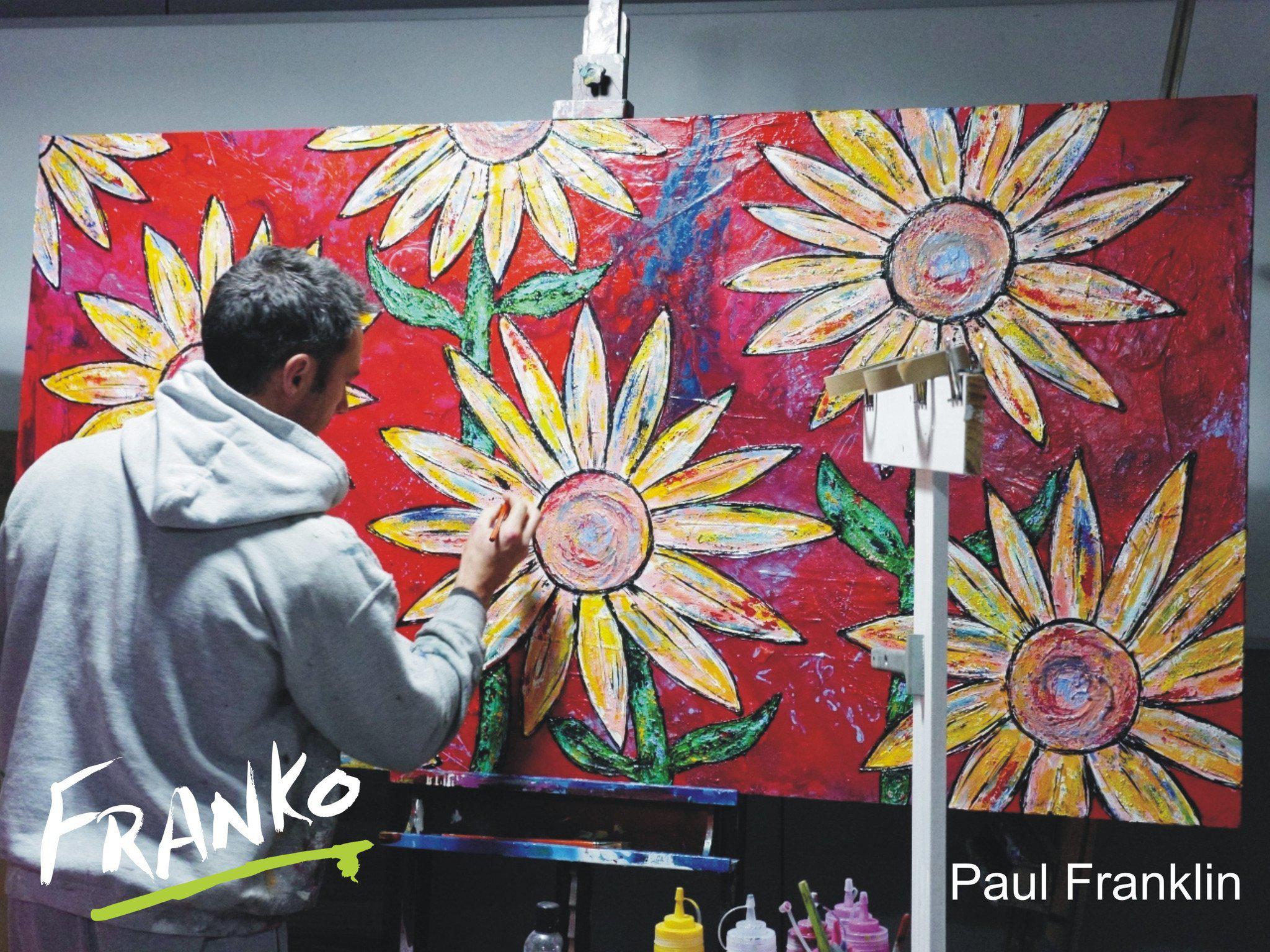 Red With Passion and Flowers 190cm x 100cm Sun Flowers Red Painting (SOLD)-people-[Franko]-[Artist]-[Australia]-[Painting]-Franklin Art Studio