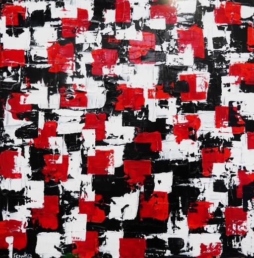 Red and black geometry 120cm x 120cm Red Black Abstract Painting (SOLD)-abstract-Franko-[Franko]-[Australia_Art]-[Art_Lovers_Australia]-Franklin Art Studio