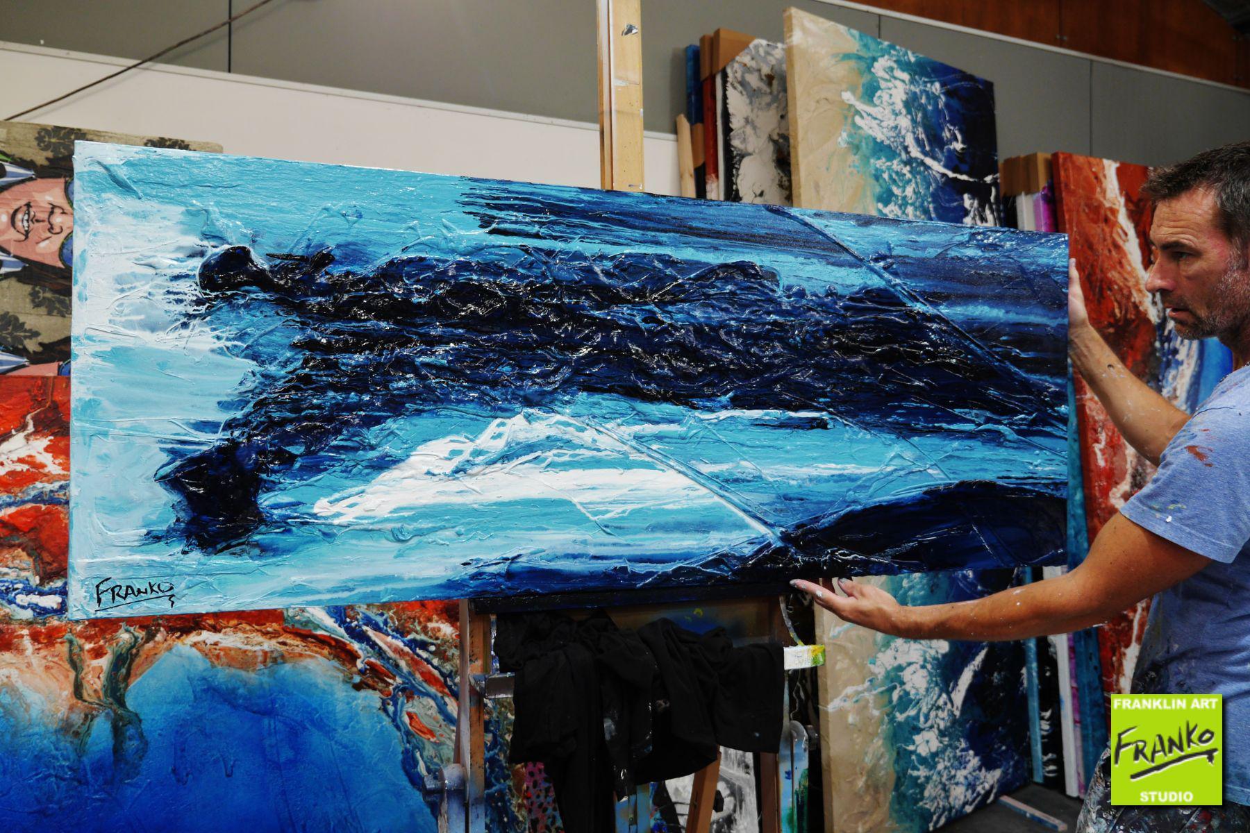 Required Blue 160cm x 60cm White Blue Textured Abstract Painting (SOLD)-Abstract-[Franko Artist]-[Gold Coast]-[Brisbane]-[Huge]-Franklin Art Studio