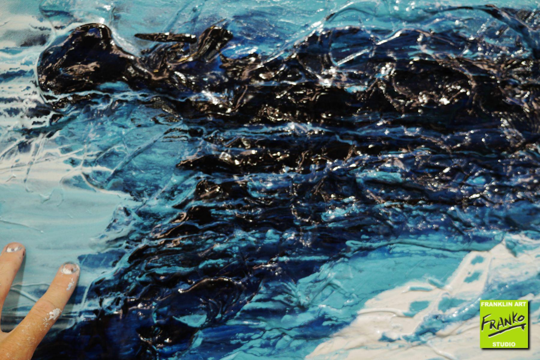 Required Blue 160cm x 60cm White Blue Textured Abstract Painting (SOLD)