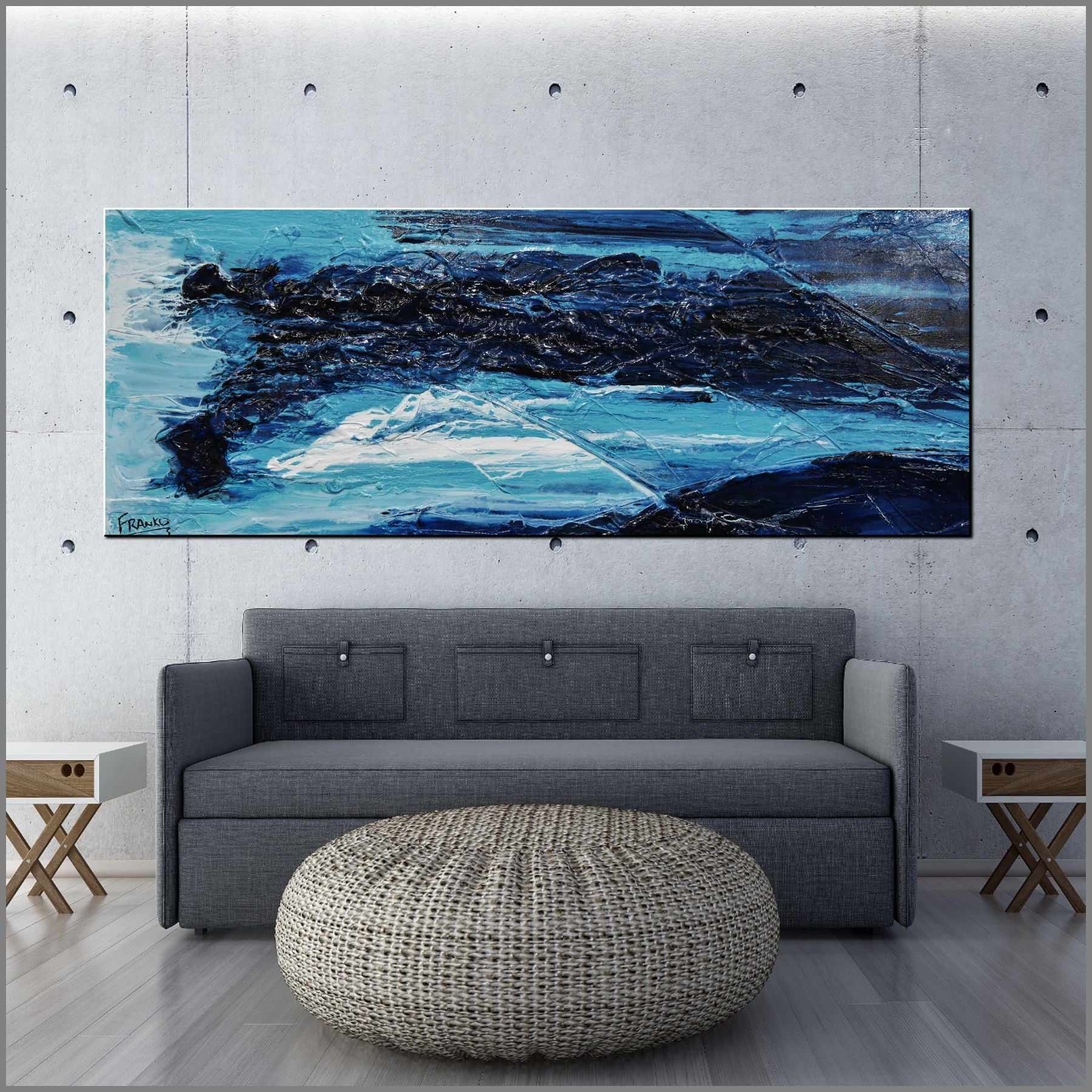Required Blue 160cm x 60cm White Blue Textured Abstract Painting (SOLD)-Abstract-Franko-[huge]-[Australian]-[best Selling]-Franklin Art Studio