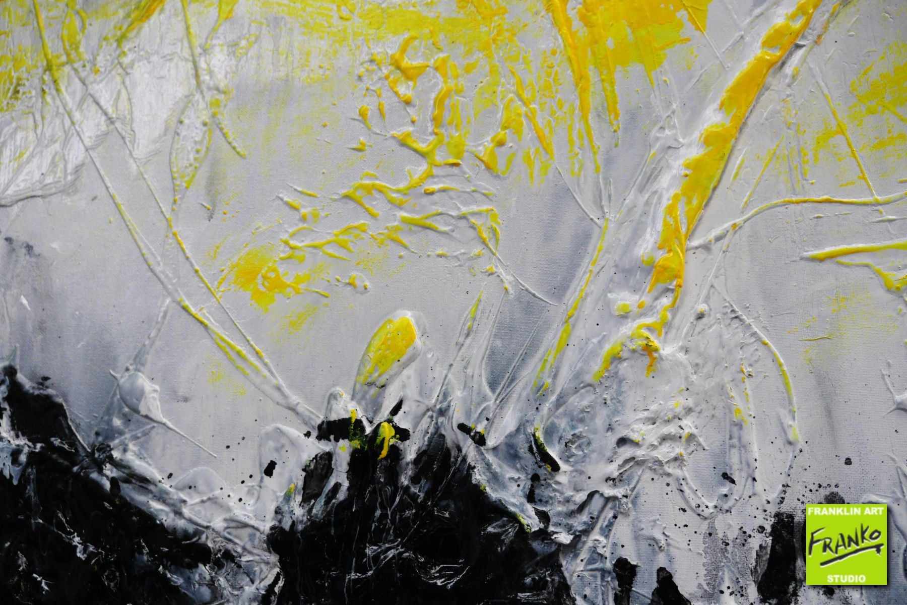 Retrofaction 200cm x 80cm Grey Black Neon Yellow Textured Abstract Painting (SOLD)