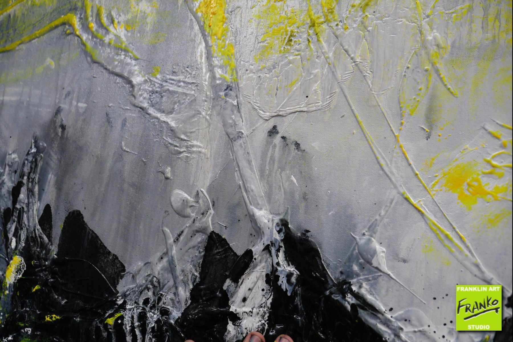 Retrofaction 200cm x 80cm Grey Black Neon Yellow Textured Abstract Painting (SOLD)