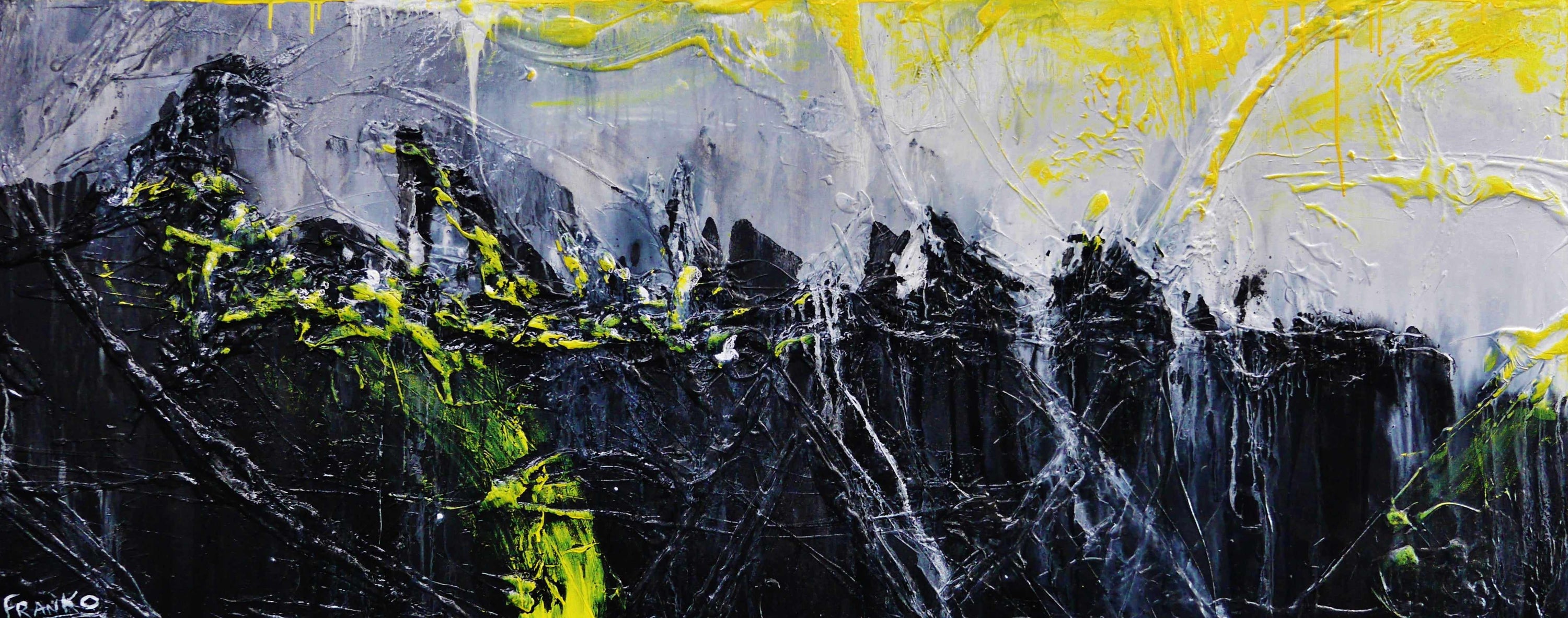 Retrofaction 200cm x 80cm Grey Black Neon Yellow Textured Abstract Painting (SOLD)-Abstract-Franko-[Franko]-[Australia_Art]-[Art_Lovers_Australia]-Franklin Art Studio