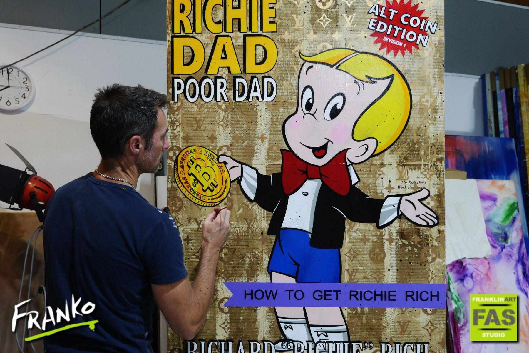Rich Like Richie 140cm x 100cm Richie Rich Bitcoin (SOLD)-bitcoin themed-Franko-[franko_artist]-[Art]-[interior_design]-Franklin Art Studio
