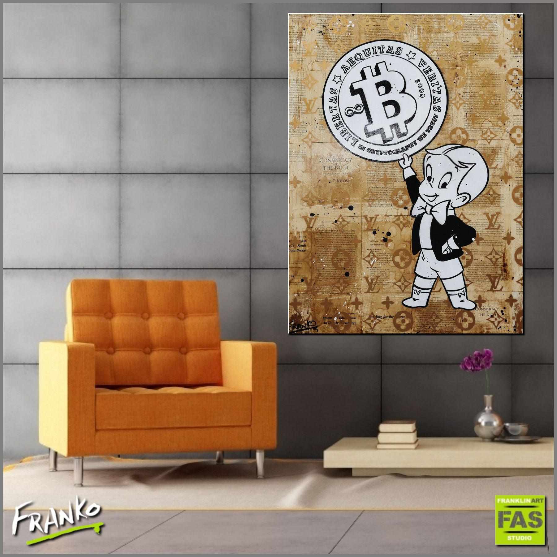 Richie V. 6 75cm x 100cm Richie Rich Bitcoin Vintage Book Pop art Painting (SOLD)-book club-Franko-[huge]-[Australian]-[best Selling]-Franklin Art Studio