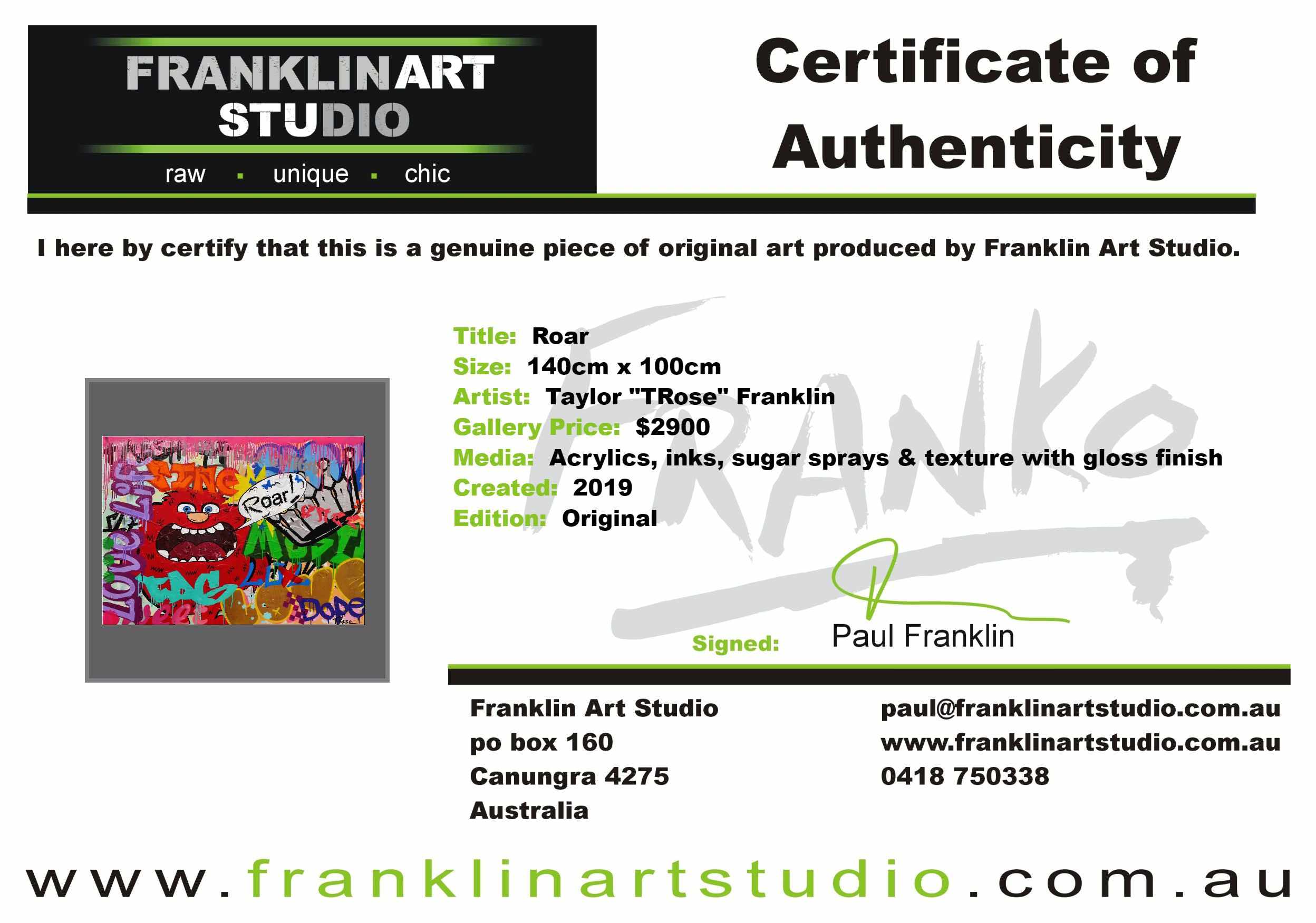 Roar 140cm x 100cm Graffiti Textured Urban Pop Art Painting-urban pop-Franko-[franko_art]-[beautiful_Art]-[The_Block]-Franklin Art Studio