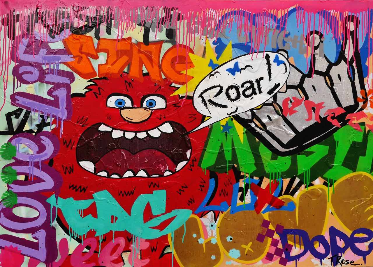 Roar 140cm x 100cm Graffiti Textured Urban Pop Art Painting-urban pop-Franko-[Franko]-[Australia_Art]-[Art_Lovers_Australia]-Franklin Art Studio