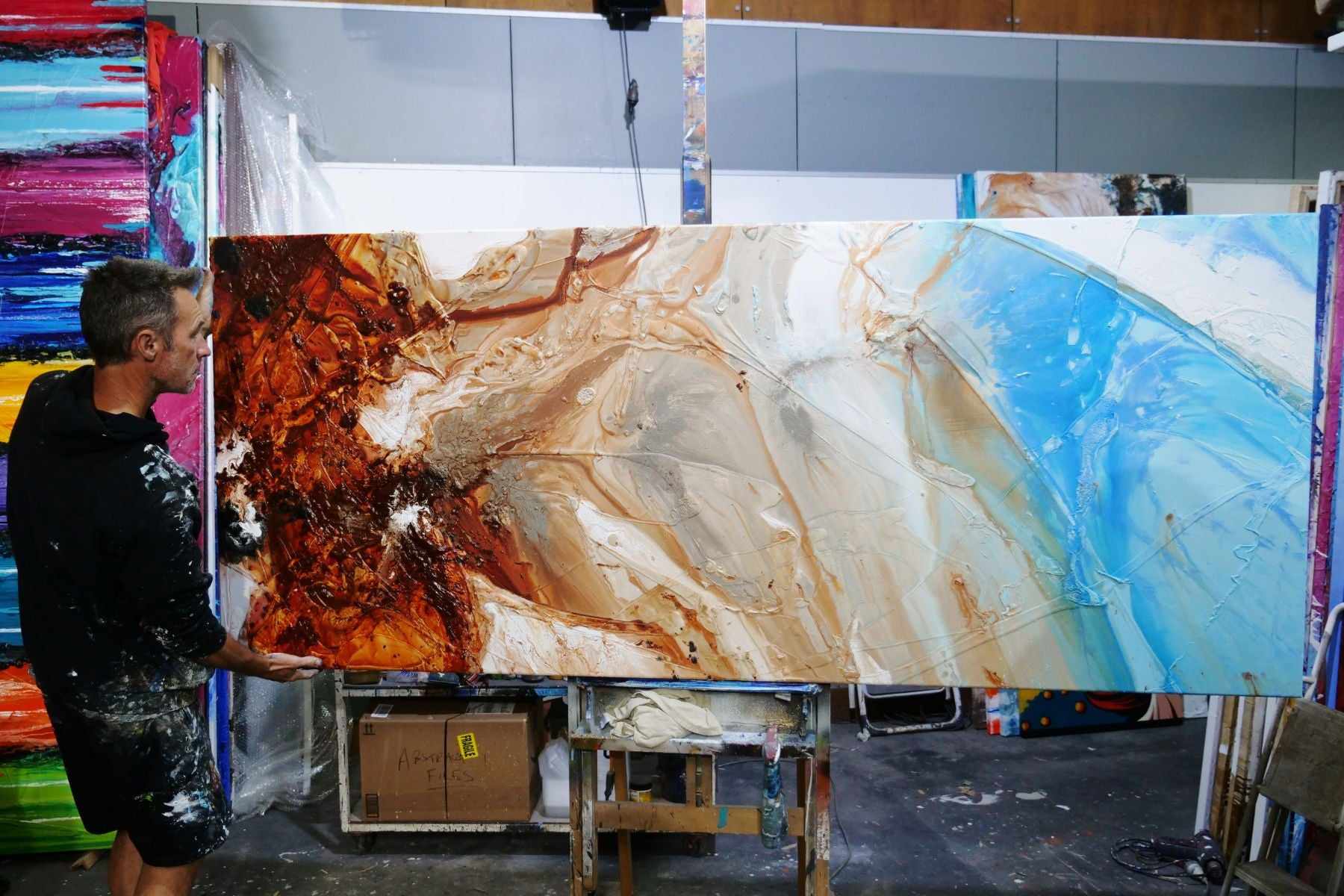 Rock to Ocean 240cm x 100cm Malt Blue Oxide Textured Abstract Painting (SOLD)-Abstract-[Franko Artist]-[Gold Coast]-[Brisbane]-[Huge]-Franklin Art Studio