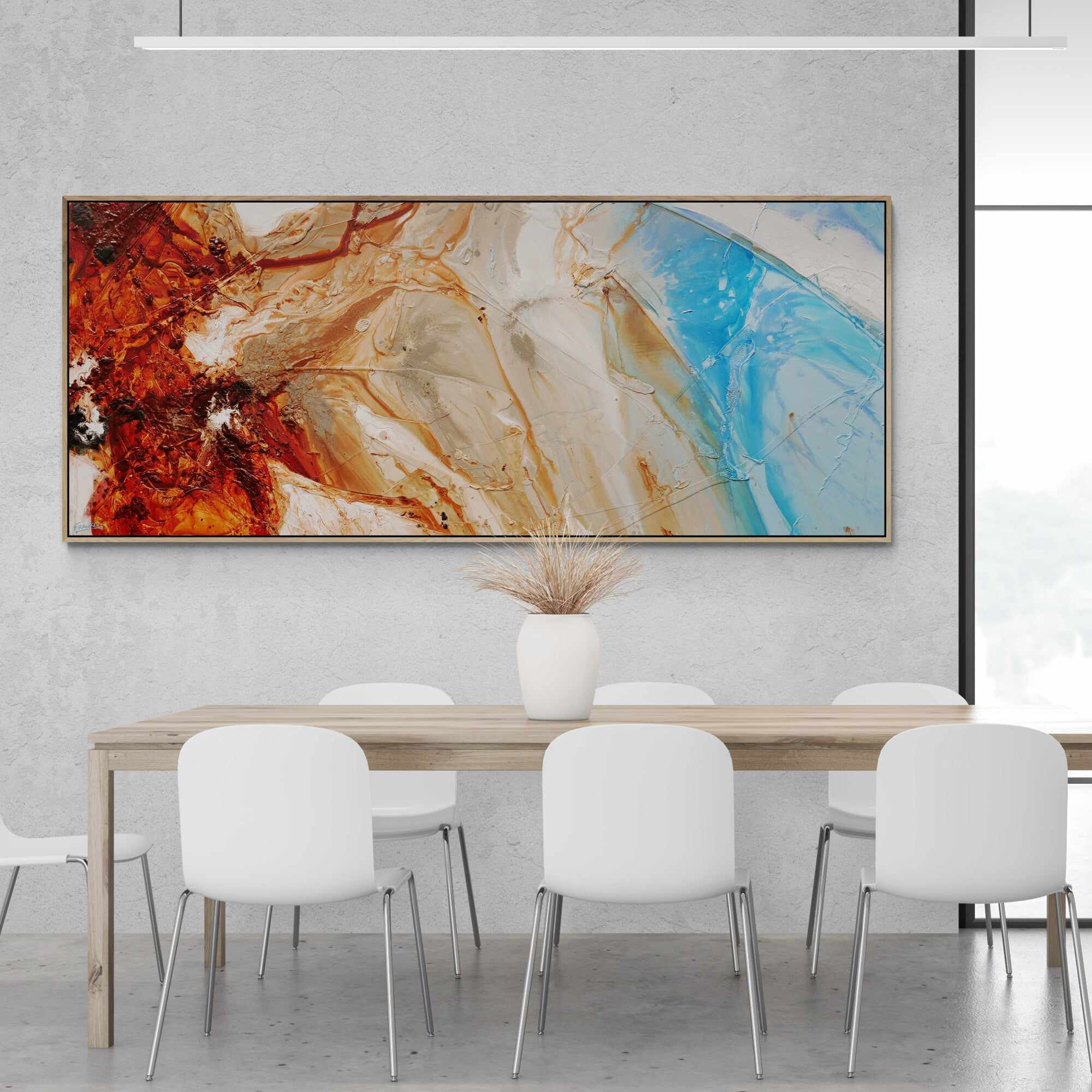 Rock to Ocean 240cm x 100cm Malt Blue Oxide Textured Abstract Painting (SOLD)-Abstract-[Franko Artist]-[Cheryl]-[Wendy]-[Gabriela]-Franklin Art Studio