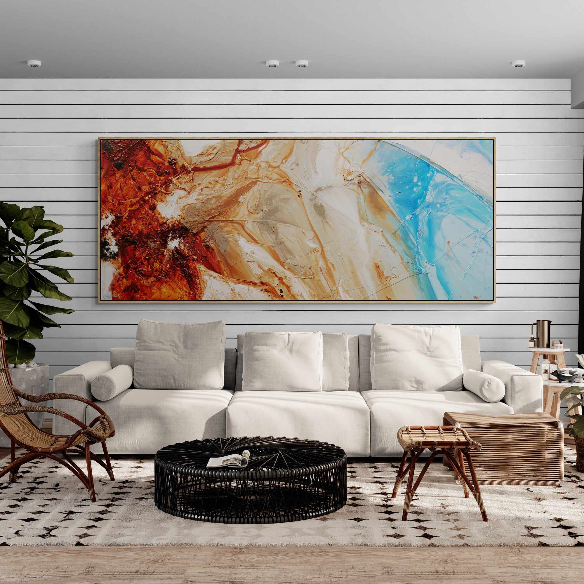Rock to Ocean 240cm x 100cm Malt Blue Oxide Textured Abstract Painting (SOLD)-Abstract-Franko-[huge]-[Australian]-[best Selling]-Franklin Art Studio