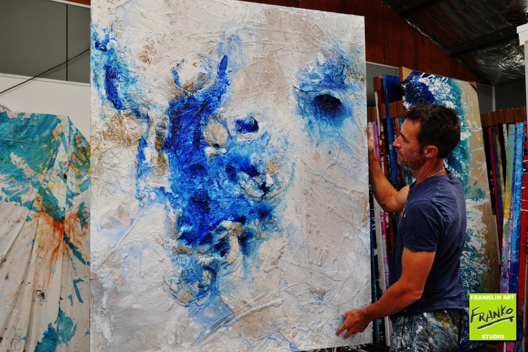 Rockin The Pools 120cm x 150cm White Blue Textured Abstract Painting (SOLD)-Abstract-[Franko Artist]-[Gold Coast]-[Brisbane]-[Huge]-Franklin Art Studio