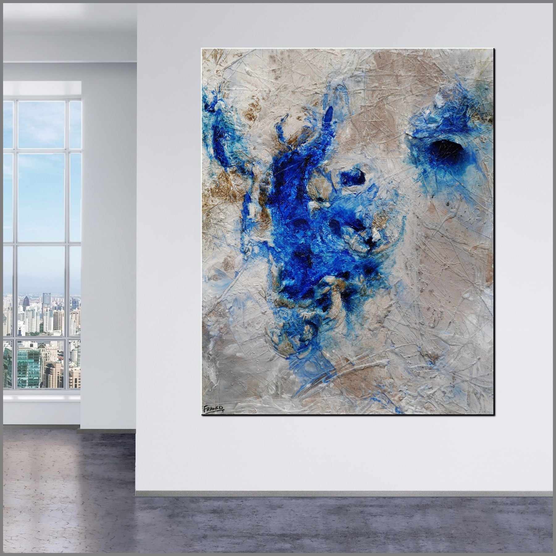 Rockin The Pools 120cm x 150cm White Blue Textured Abstract Painting (SOLD)-Abstract-Franko-[huge]-[Australian]-[best Selling]-Franklin Art Studio