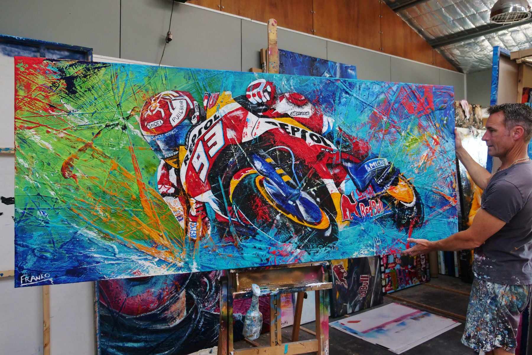 Rockstar 93 Marquez 240cm x 100cm Marc Marquez Textured Abstract Realism Painting-abstract realism-[Franko]-[Australian]-[Popular]-[Best Selling]-Franklin Art Studio