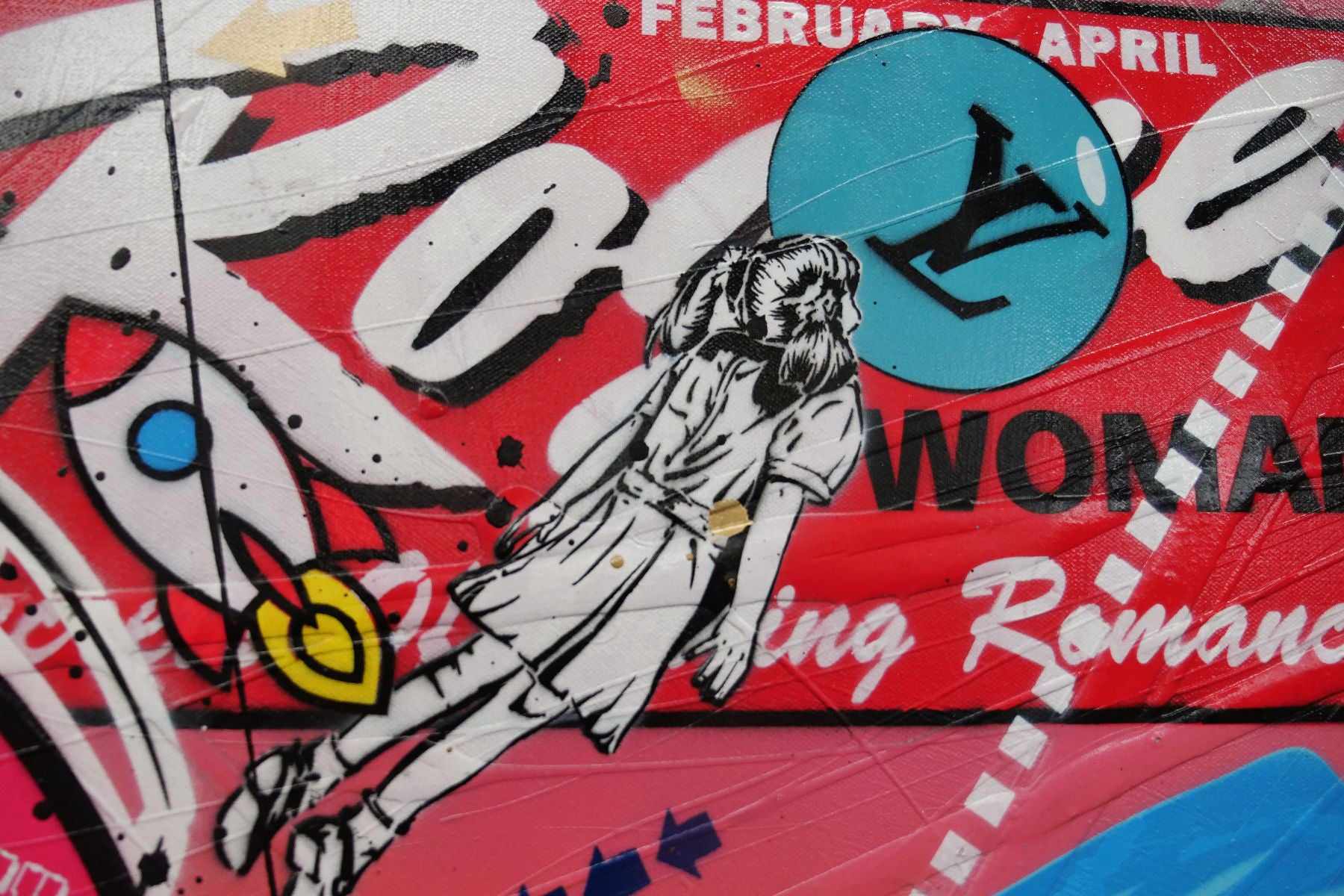 Rogue Love 160cm x 100cm Space Cadets Kissing Textured Urban Pop Art Painting (SOLD)