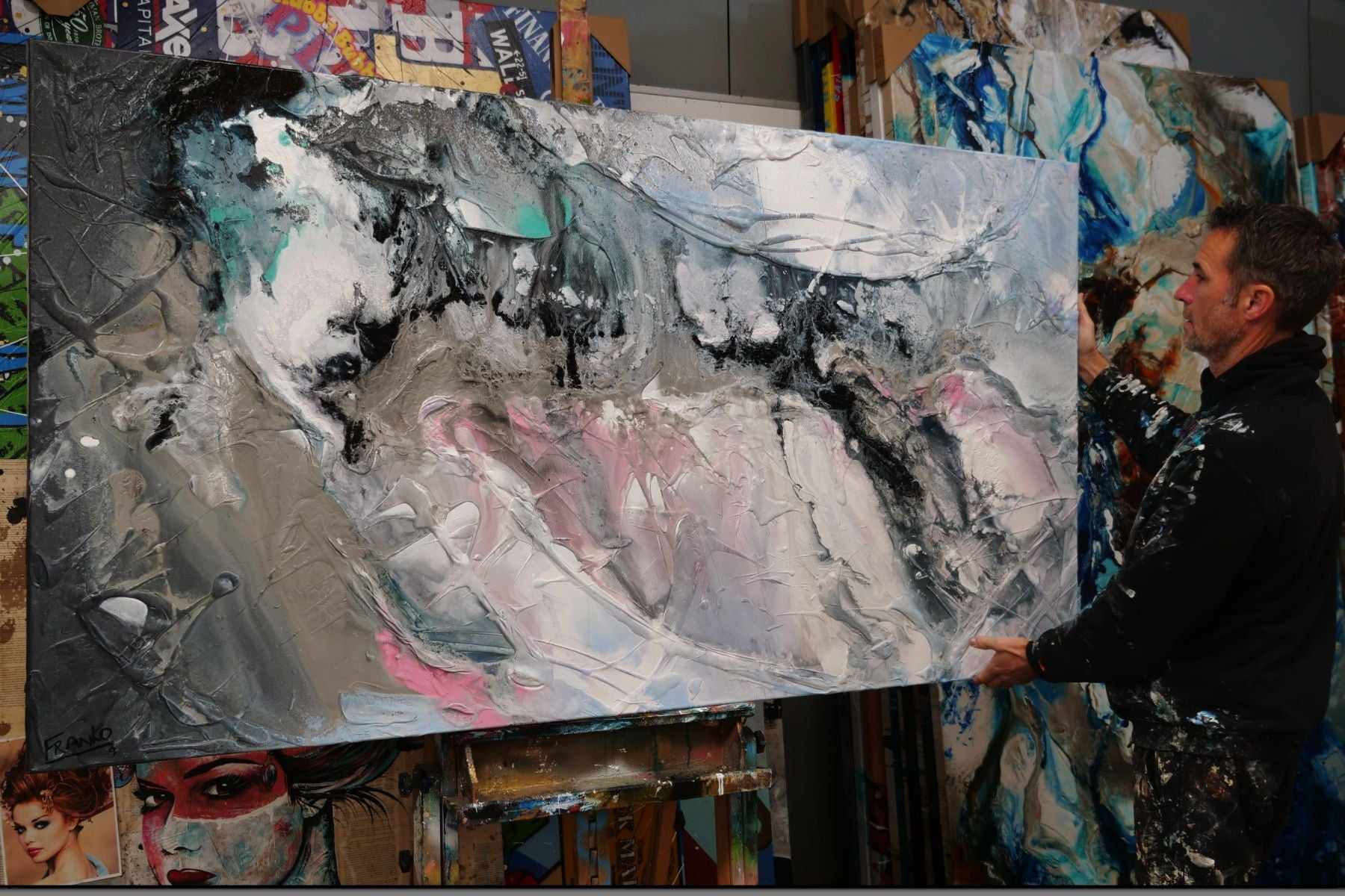 Romantic Interlude 190cm x 100cm Grey Textured Abstract Painting (SOLD)-Abstract-[Franko Artist]-[Gold Coast]-[Brisbane]-[Huge]-Franklin Art Studio