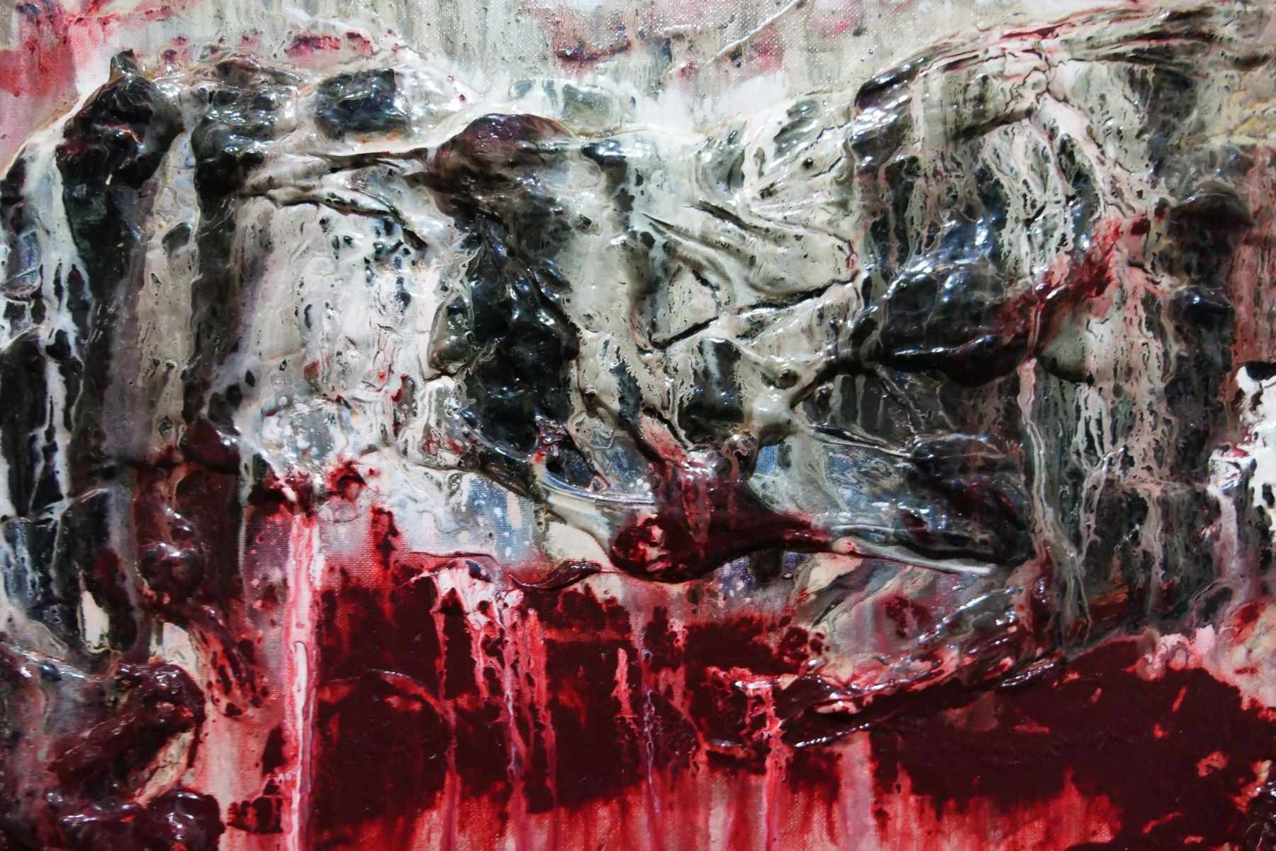 Rose 200cm x 80cm Grey Red Textured Abstract Painting