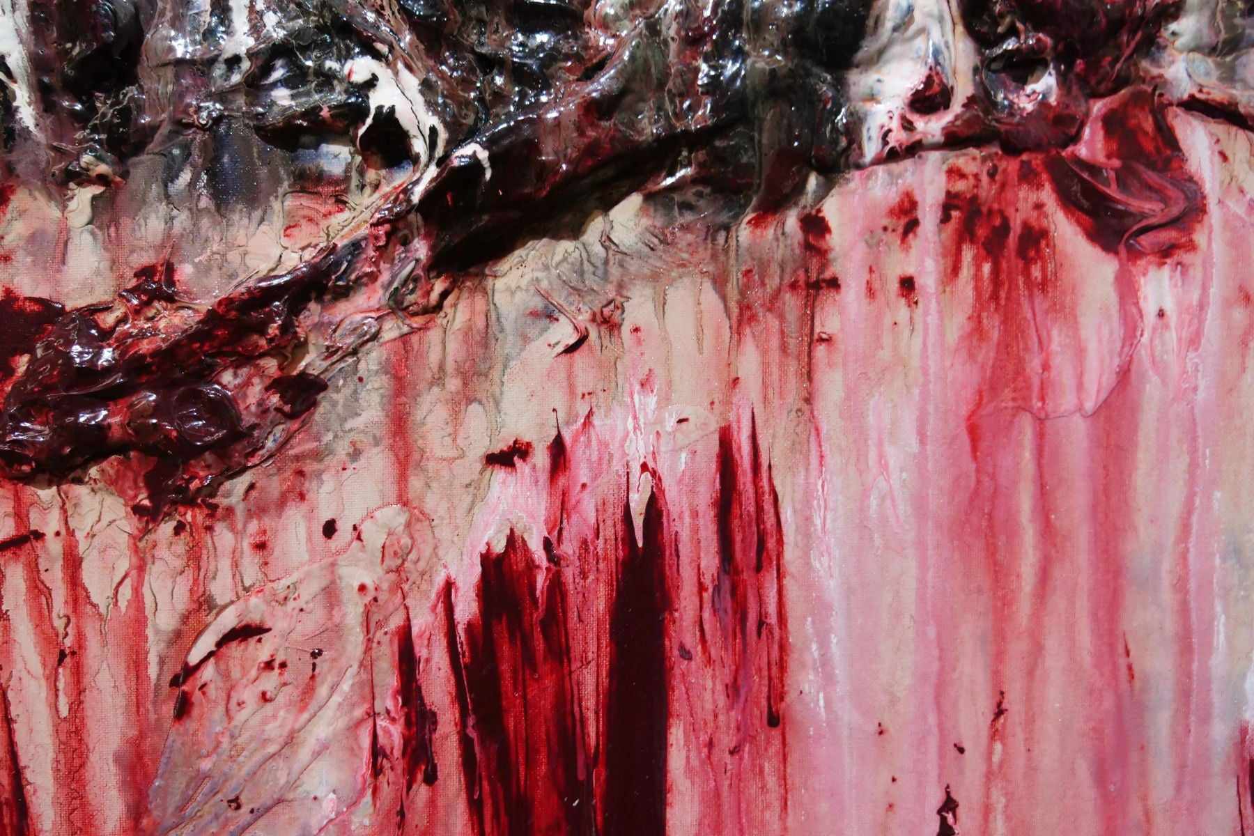 Rose 200cm x 80cm Grey Red Textured Abstract Painting