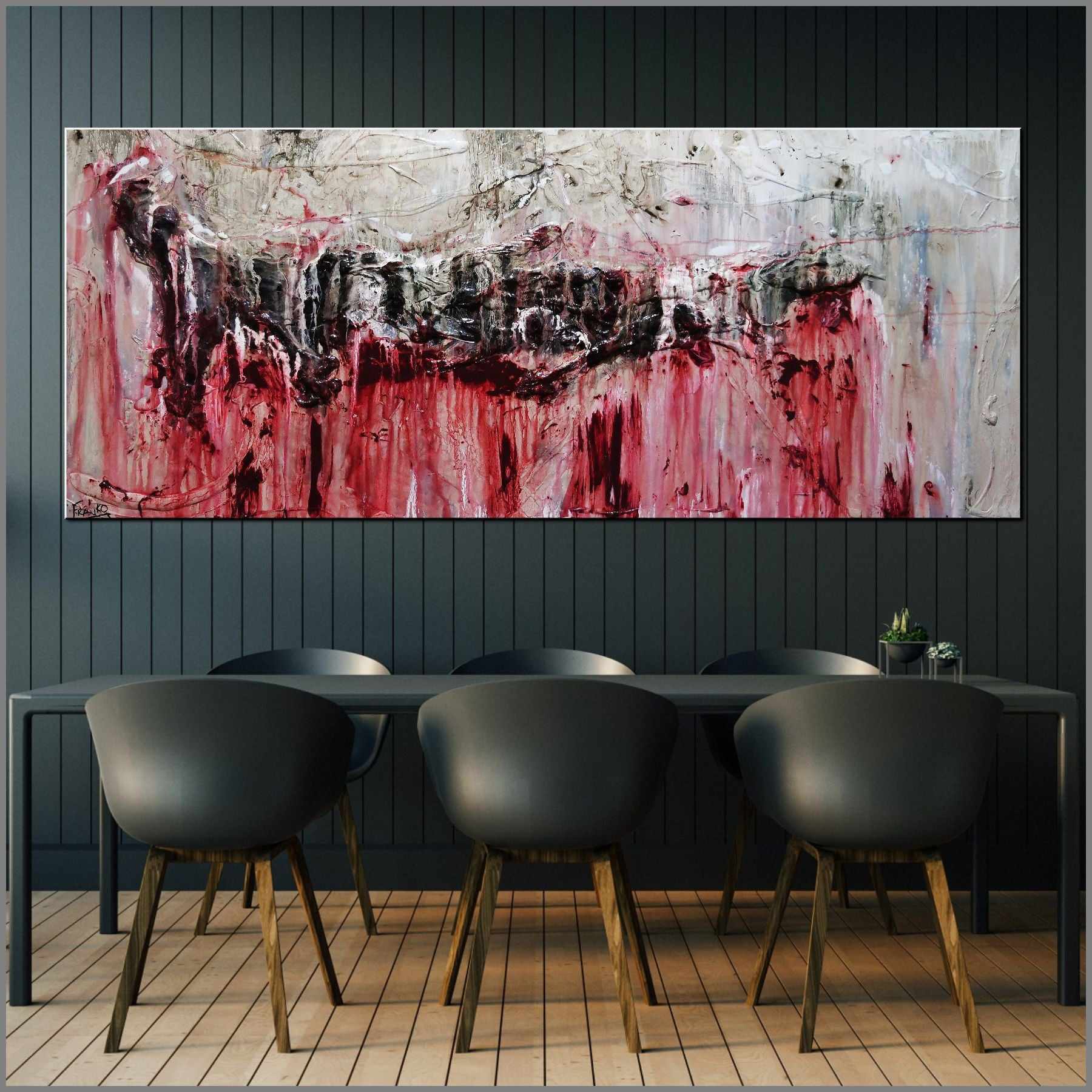 Rose 200cm x 80cm Grey Red Textured Abstract Painting-Abstract-Franko-[huge]-[Australian]-[best Selling]-Franklin Art Studio