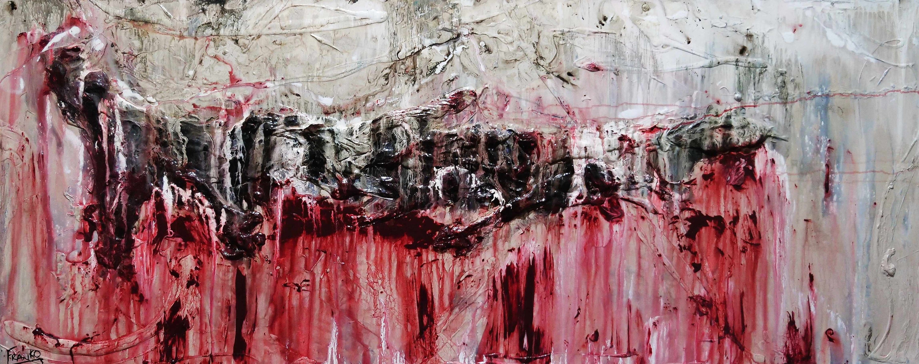 Rose 200cm x 80cm Grey Red Textured Abstract Painting-Abstract-[Franko]-[Australian Artist]-[Large]-[Popular]-Franklin Art Studio