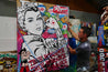 Rosie Romancing 120cm x 150cm Rosie The Riveter Textured Urban Pop Art Painting (SOLD)-Urban Pop Art-Franko-[franko_artist]-[Art]-[interior_design]-Franklin Art Studio