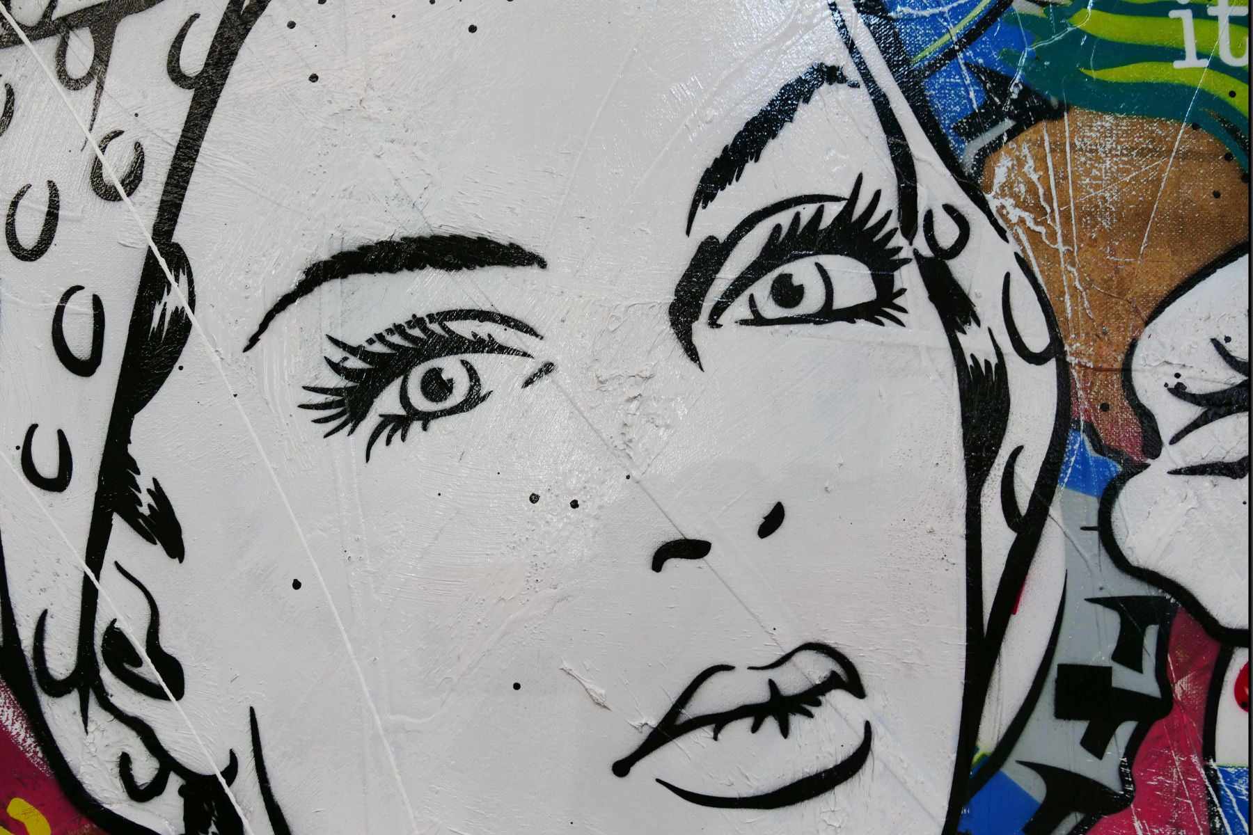 Rosie Romancing 120cm x 150cm Rosie The Riveter Textured Urban Pop Art Painting (SOLD)