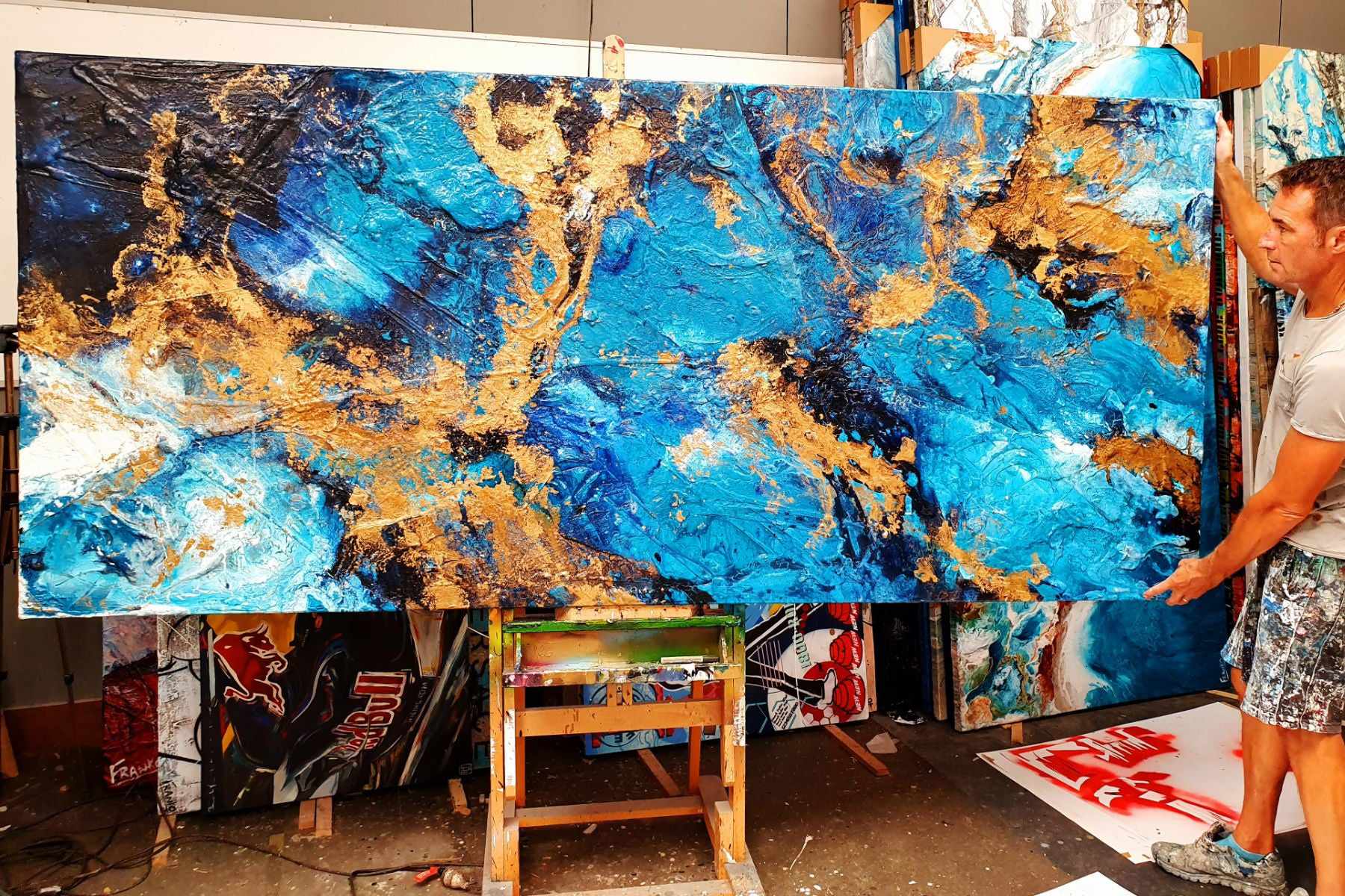 Royalty 270cm x 120cm Turquoise Metallic Gold Textured Abstract Painting (SOLD)-Abstract-[Franko Artist]-[Gold Coast]-[Brisbane]-[Huge]-Franklin Art Studio