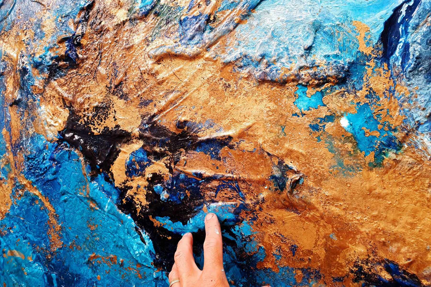 Royalty 270cm x 120cm Turquoise Metallic Gold Textured Abstract Painting (SOLD)