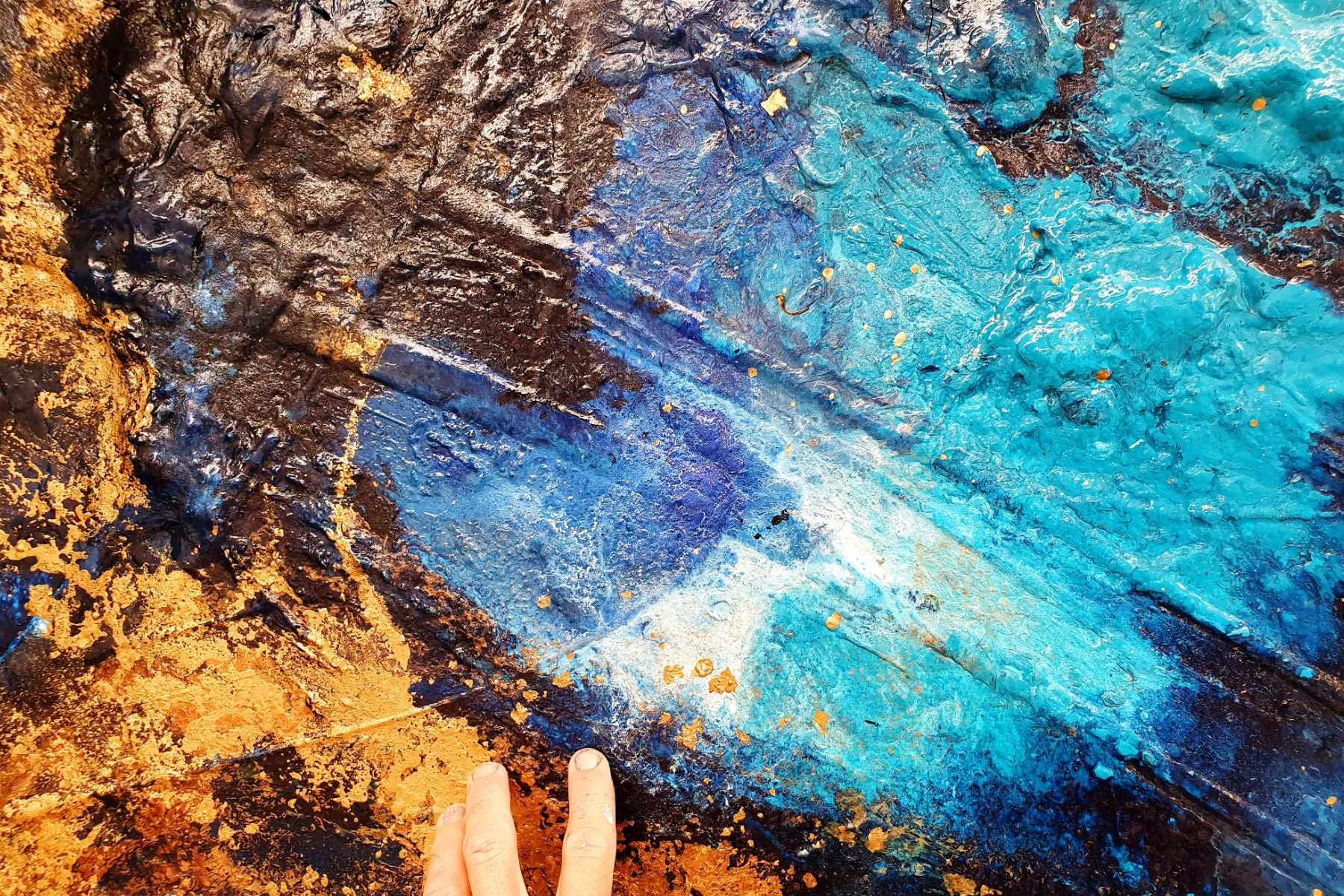 Royalty 270cm x 120cm Turquoise Metallic Gold Textured Abstract Painting (SOLD)-Abstract-[Franko]-[Artist]-[Australia]-[Painting]-Franklin Art Studio
