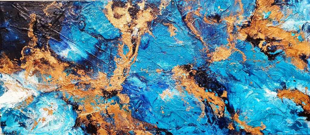 Royalty 270cm x 120cm Turquoise Metallic Gold Textured Abstract Painting (SOLD)-Abstract-Franko-[Franko]-[Australia_Art]-[Art_Lovers_Australia]-Franklin Art Studio