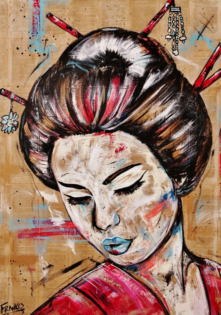 Rubine Geisha 140cm x 100cm Geisha Pink Vintage Book Pop art Painting (SOLD)-book club-Franko-[Franko]-[Australia_Art]-[Art_Lovers_Australia]-Franklin Art Studio