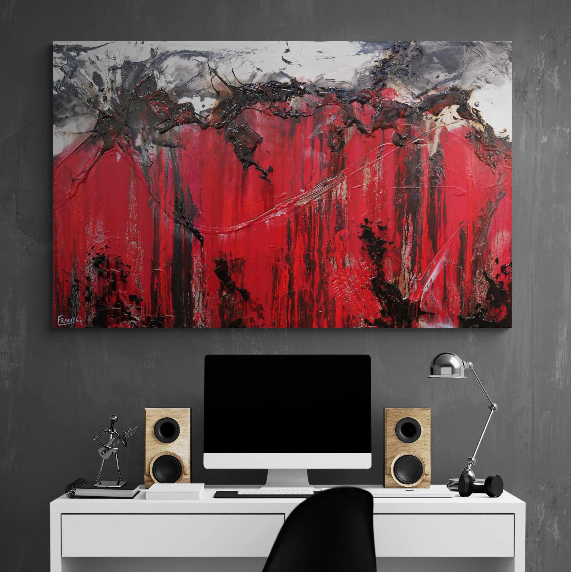 Rubine Steel 160cm x 100cm Red Black Textured Abstract Painting-Abstract-[Franko]-[Artist]-[Australia]-[Painting]-Franklin Art Studio