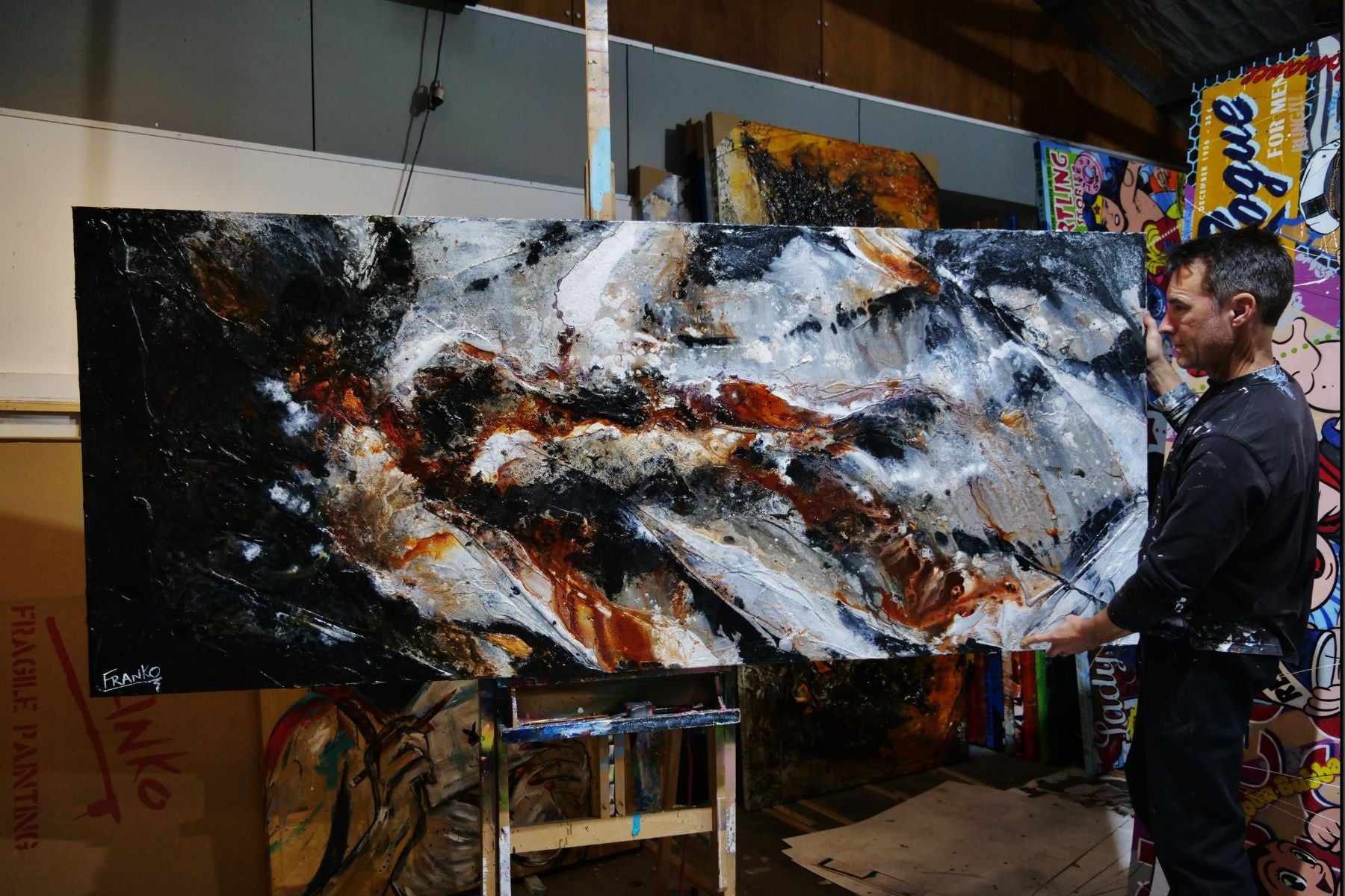 Rust and Pepper 240cm x 100cm Black Brown Textured Abstract Painting (SOLD)-Abstract-Franko-[franko_artist]-[Art]-[interior_design]-Franklin Art Studio