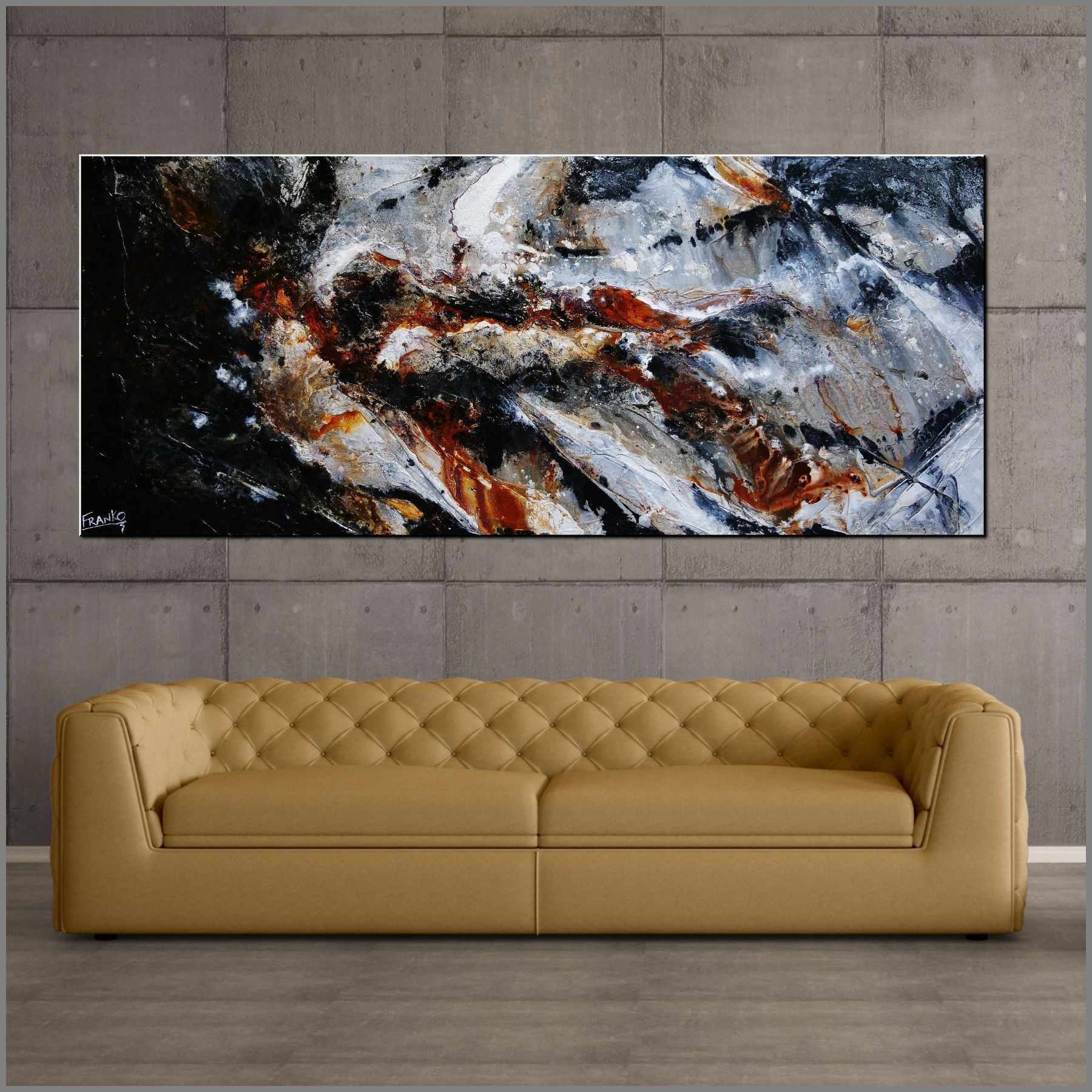Rust and Pepper 240cm x 100cm Black Brown Textured Abstract Painting (SOLD)-Abstract-Franko-[huge]-[Australian]-[best Selling]-Franklin Art Studio