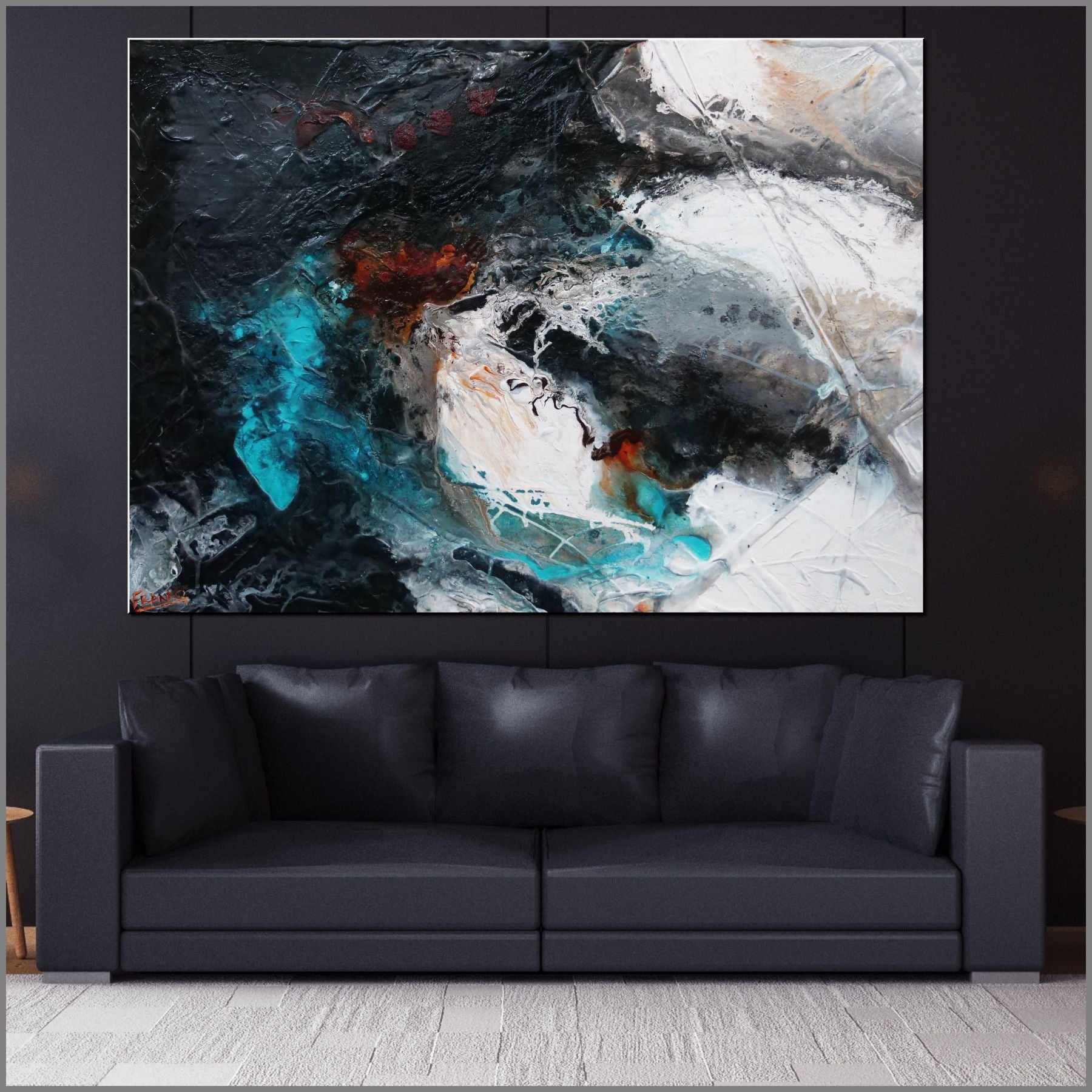 Rusted Aqua 140cm x 100cm Aqua Black Textured Abstract Painting (SOLD)-Abstract-Franko-[Franko]-[huge_art]-[Australia]-Franklin Art Studio