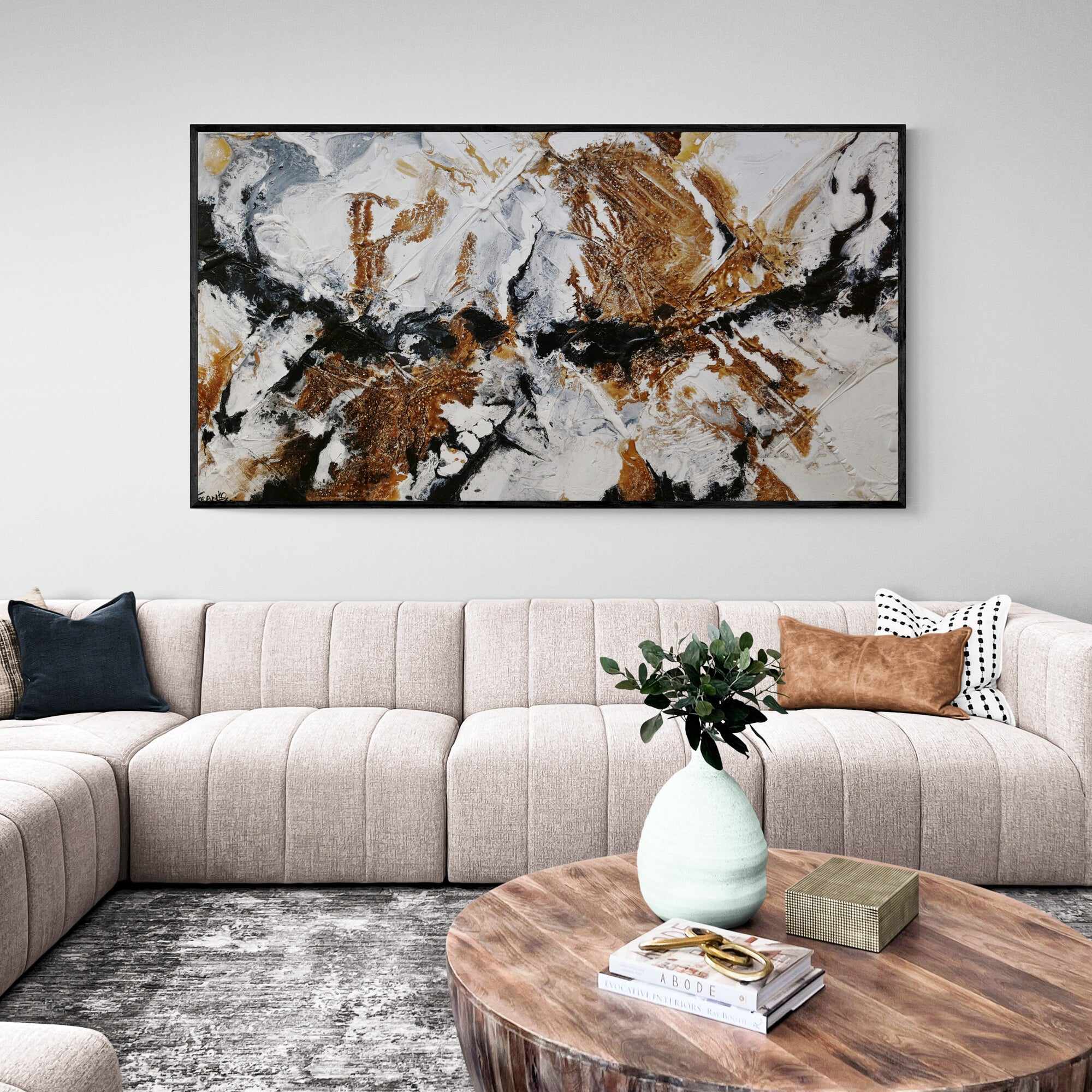 Rusted Black Ice 190cm x 100cm White Rust Black Textured Abstract Painting SOLD-Abstract-Franko-[franko_art]-[beautiful_Art]-[The_Block]-Franklin Art Studio