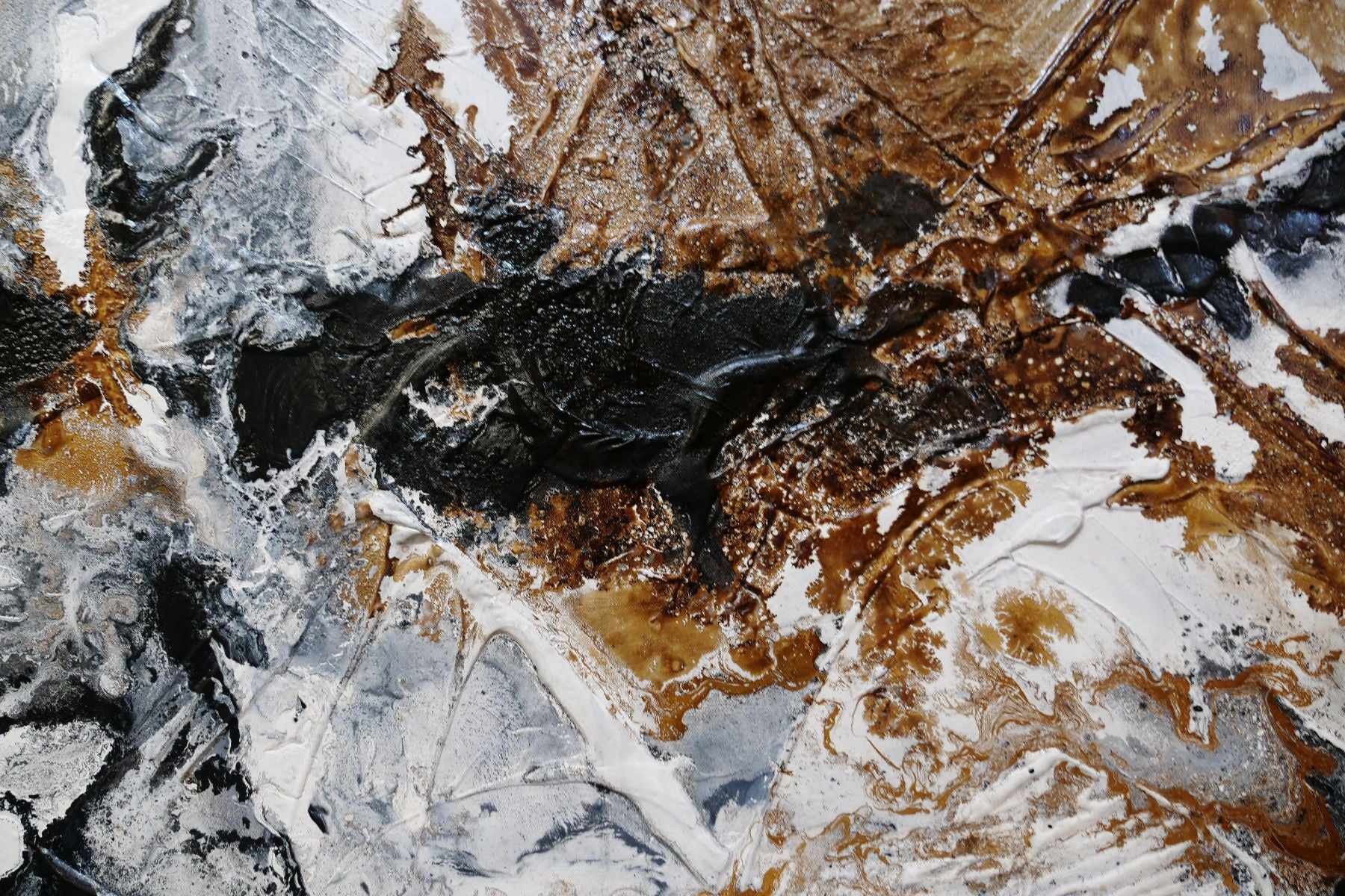 Rusted Black Ice 190cm x 100cm White Rust Black Textured Abstract Painting SOLD
