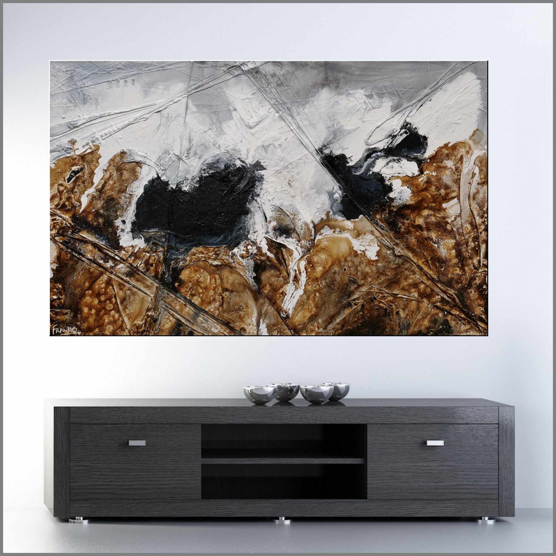 Rusted Black Russian 160cm x 100cm Brown Black Grey Textured Abstract Painting (SOLD)-Abstract-Franko-[Franko]-[huge_art]-[Australia]-Franklin Art Studio