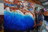 Rusted Coast 150cm x 150cm Blue Orange Textured Abstract Painting (SOLD)-Abstract-[Franko Artist]-[Gold Coast]-[Brisbane]-[Huge]-Franklin Art Studio