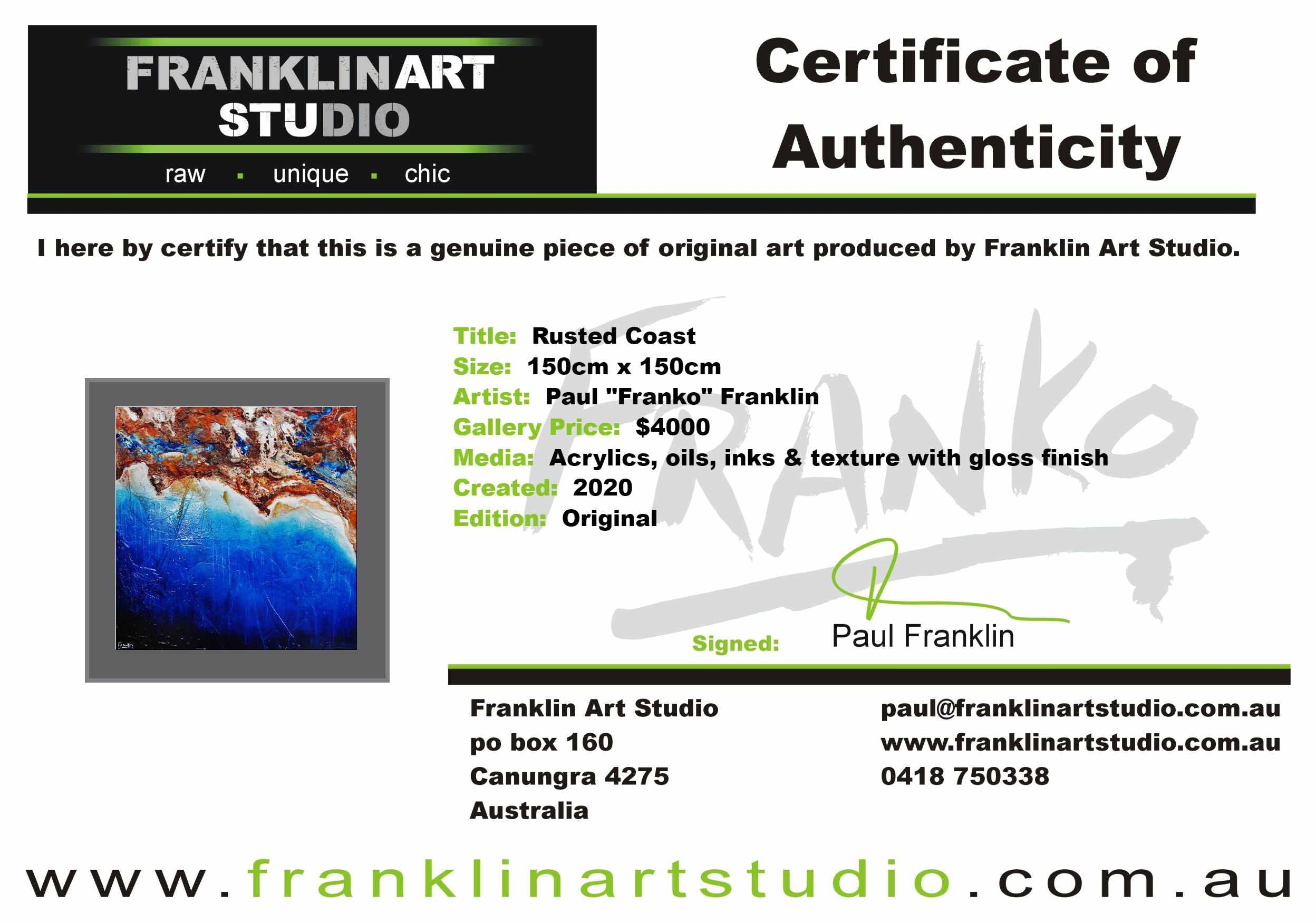 Rusted Coast 150cm x 150cm Blue Orange Textured Abstract Painting (SOLD)-Abstract-[Franko Artist]-[Cheryl]-[Wendy]-[Gabriela]-Franklin Art Studio