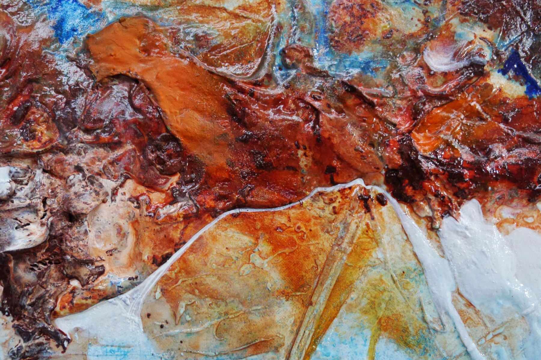 Rusted Coast 150cm x 150cm Blue Orange Textured Abstract Painting (SOLD)