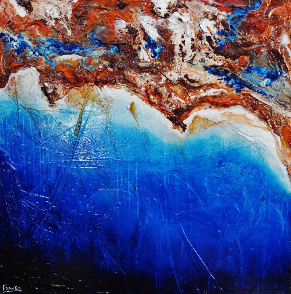 Rusted Coast 150cm x 150cm Blue Orange Textured Abstract Painting (SOLD)-Abstract-[Franko ]-[Gallery]-[popular]-[Australia]-Franklin Art Studio