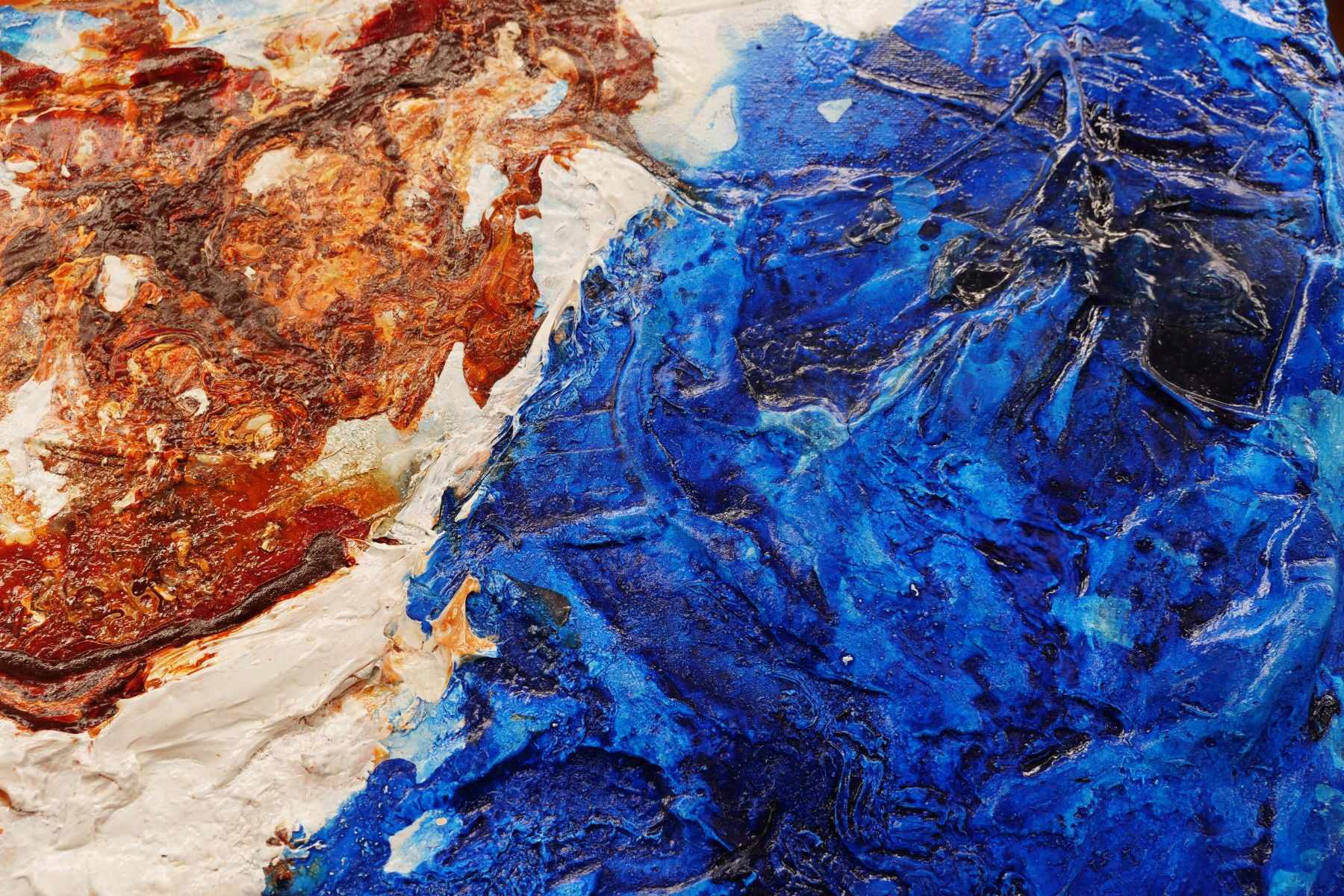 Rusted Embargo 140cm x 100cm Blue White Rust Textured Abstract Painting (SOLD)