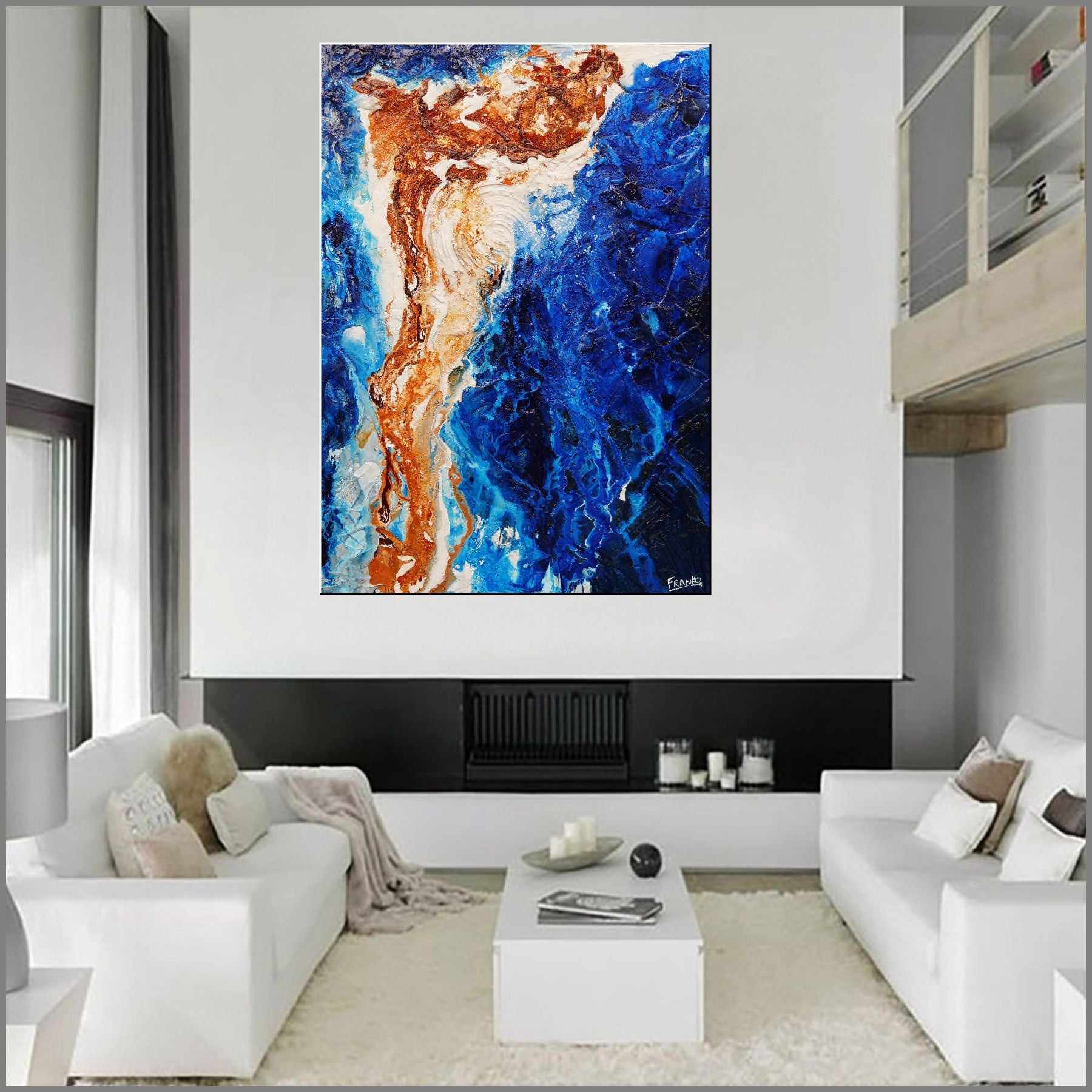 Rusted Embargo 140cm x 100cm Blue White Rust Textured Abstract Painting (SOLD)-Abstract-Franko-[Franko]-[huge_art]-[Australia]-Franklin Art Studio