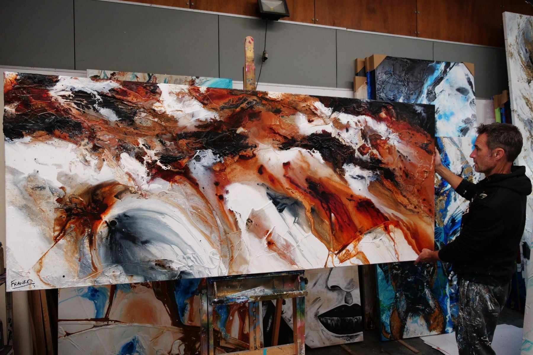 Rusted Granite 240cm x 100cm Rust White Black Textured Abstract Painting (SOLD)-Abstract-[Franko Artist]-[Gold Coast]-[Brisbane]-[Huge]-Franklin Art Studio