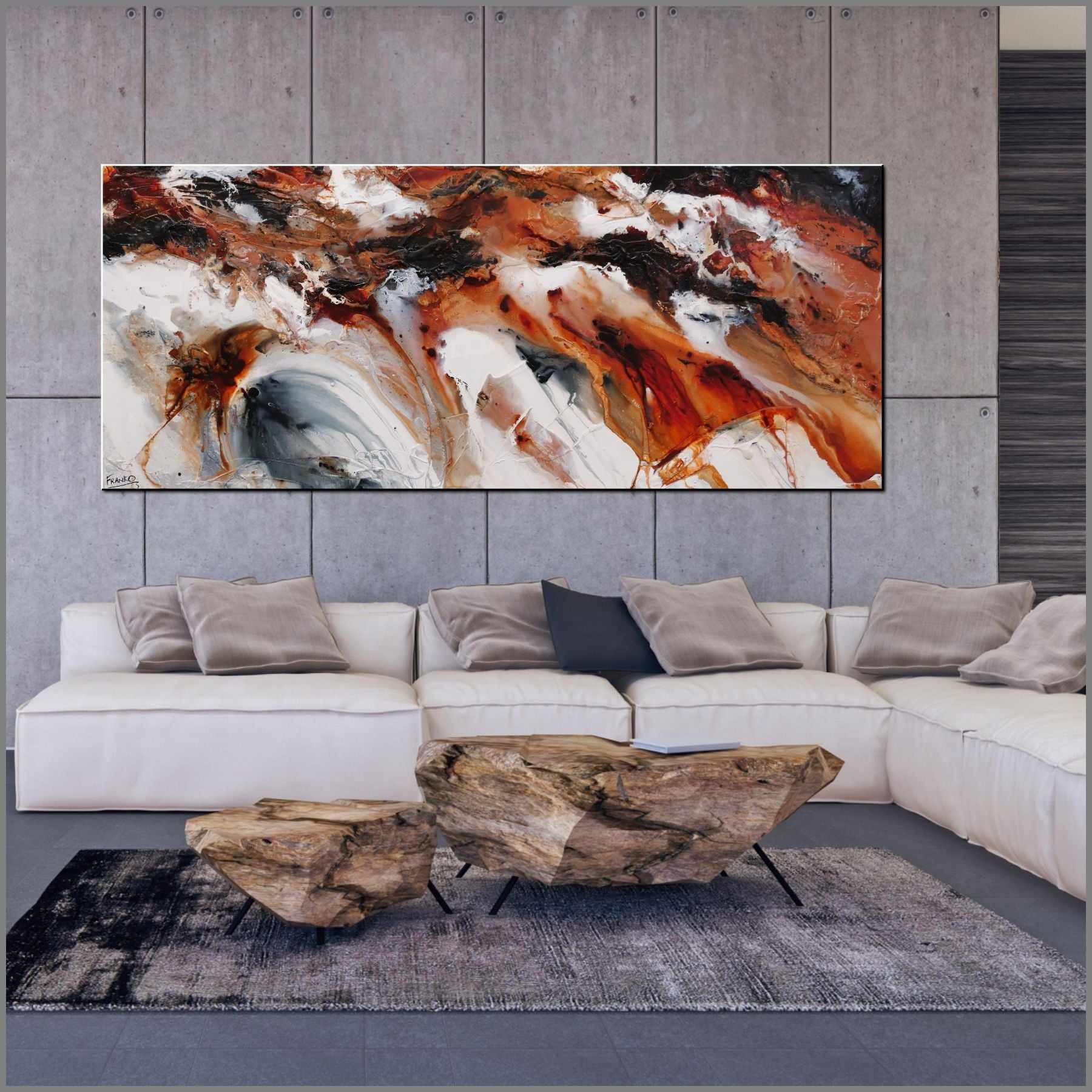Rusted Granite 240cm x 100cm Rust White Black Textured Abstract Painting (SOLD)-Abstract-Franko-[huge]-[Australian]-[best Selling]-Franklin Art Studio